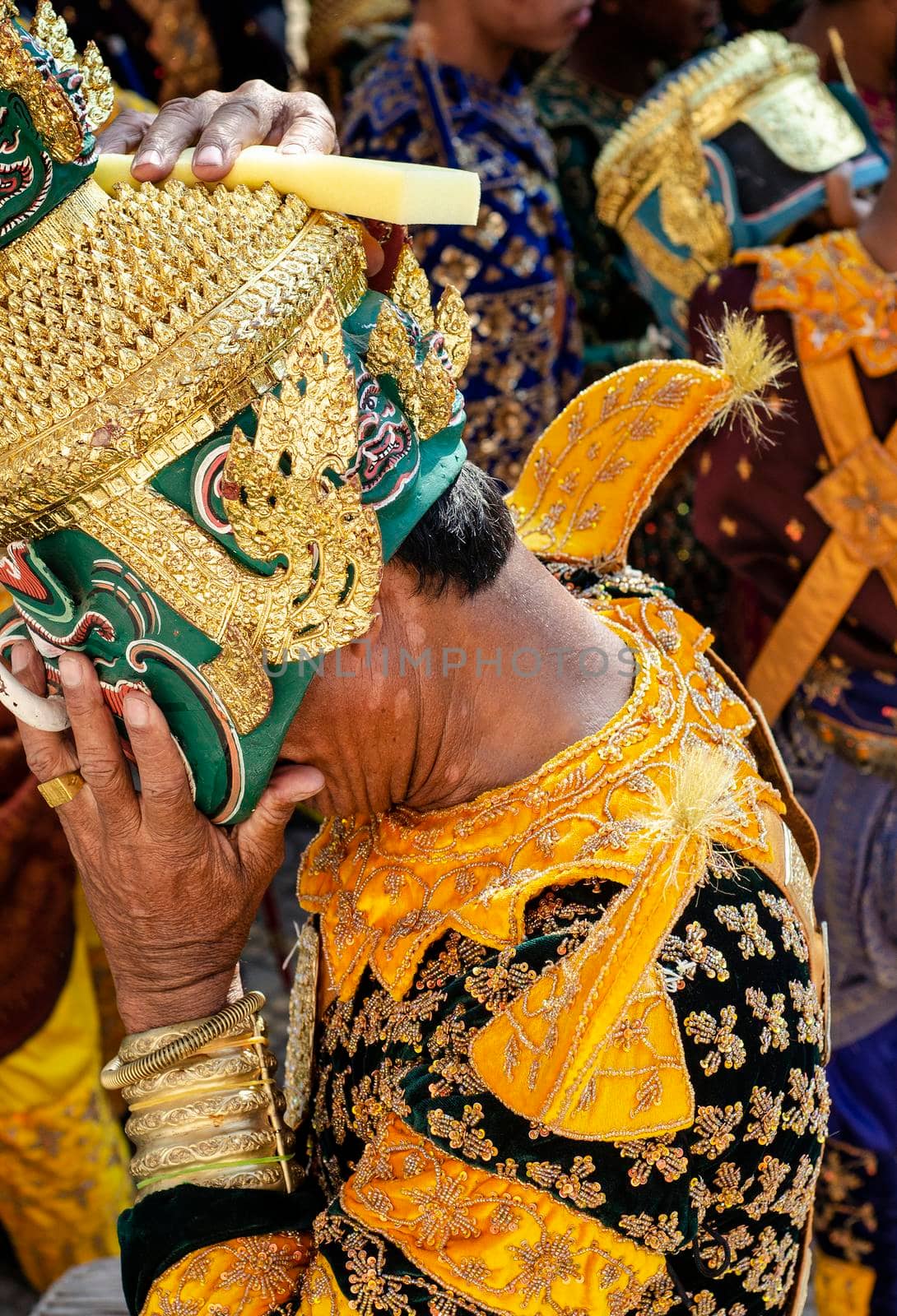 traditional lakhon khol mask dance costume in Svay Andet cambodia by jackmalipan