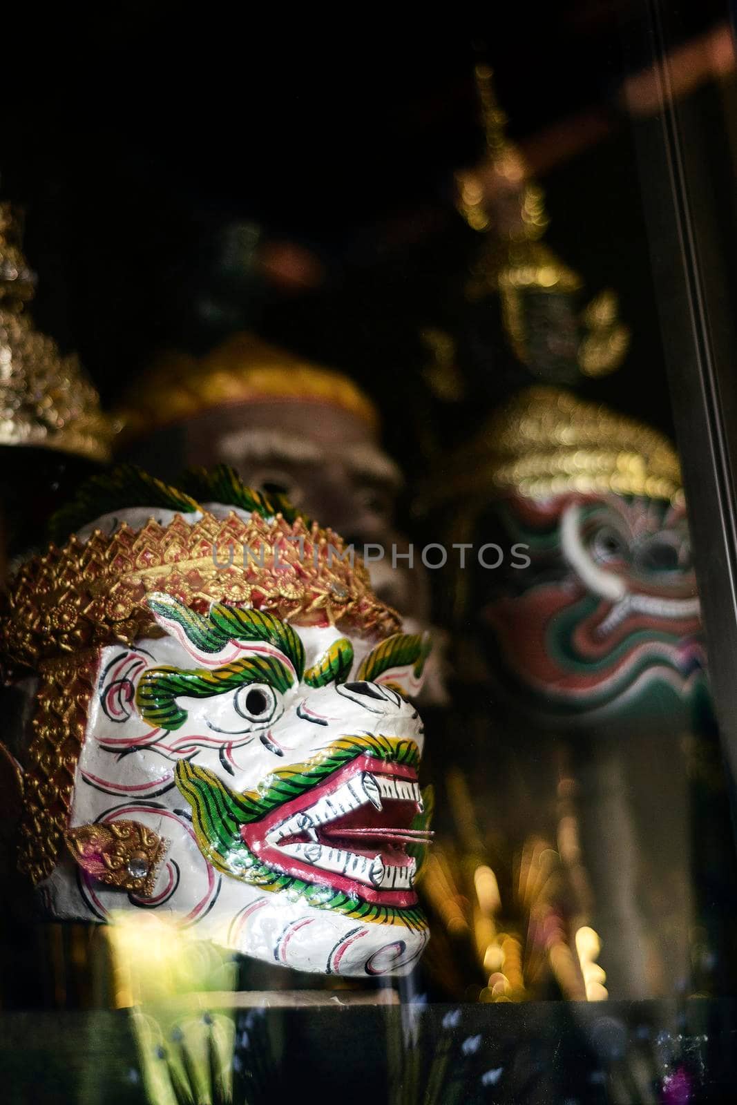 traditional lakhon khol khmer dance masks in display in cambodia by jackmalipan