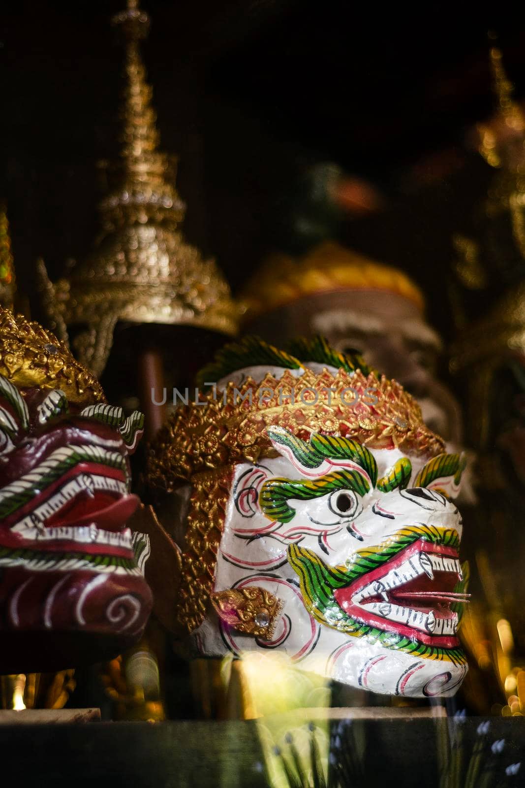 traditional lakhon khol khmer dance masks in display in cambodia by jackmalipan