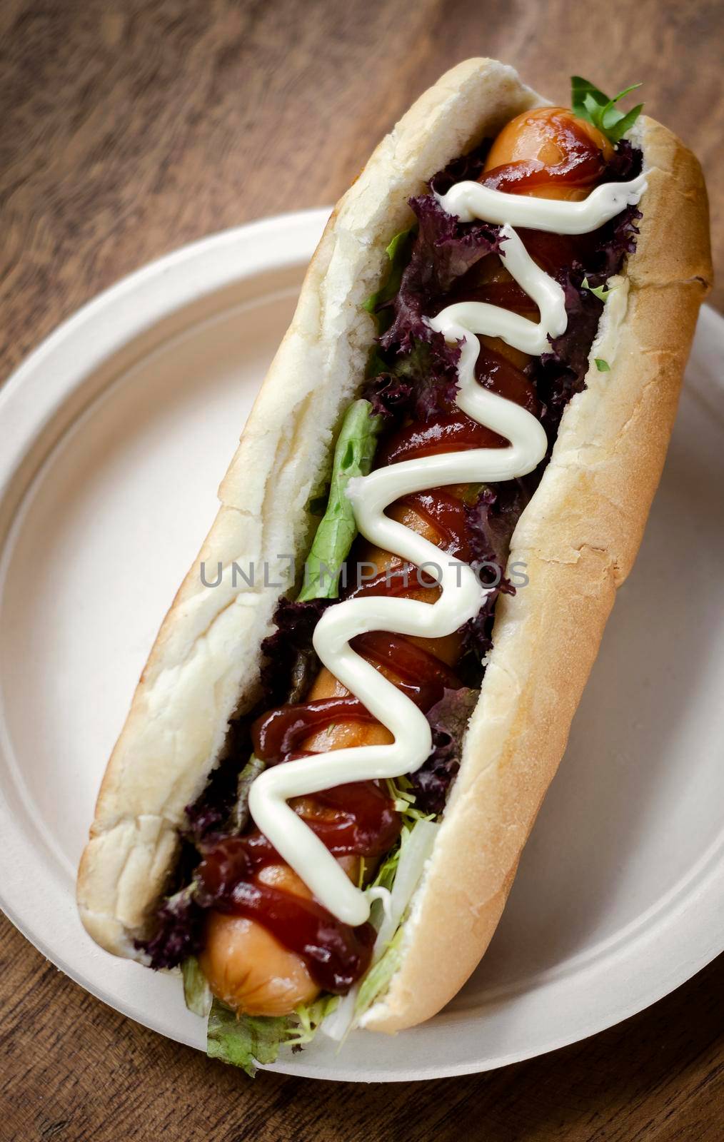 classic hot dog with frankfurter sausage and sauces by jackmalipan
