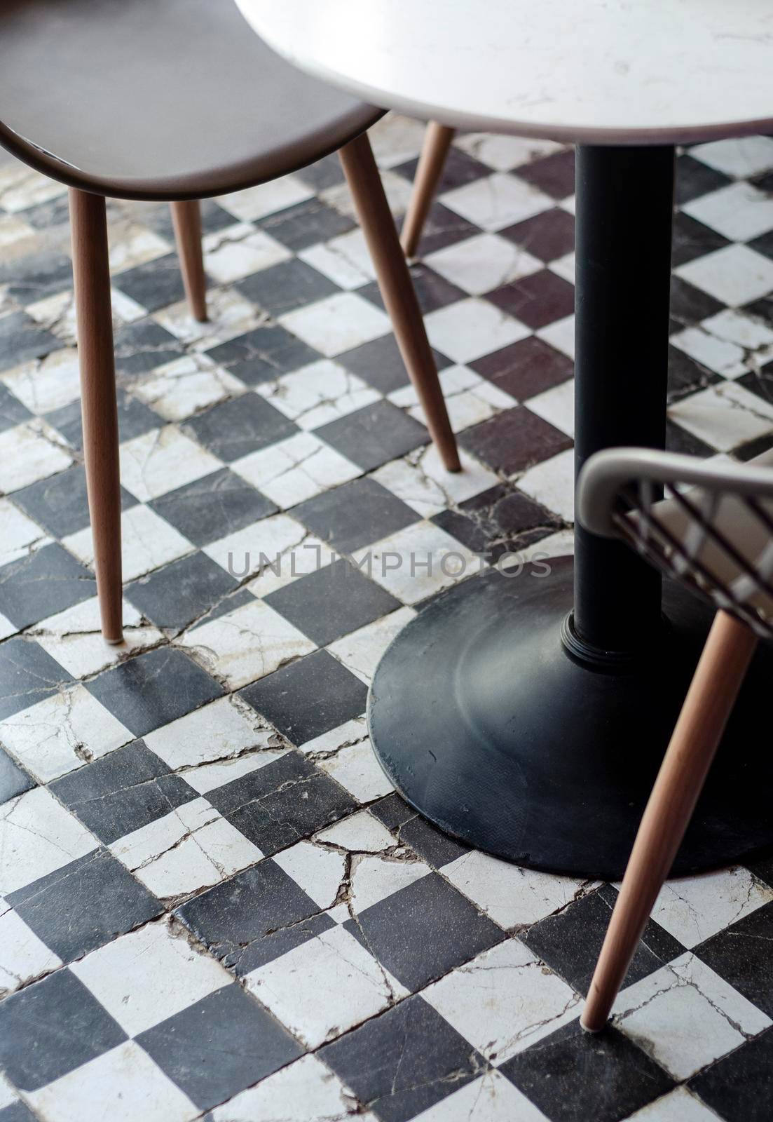 traditional design old rustic floor tiles detail in trendy Ibiza cafe