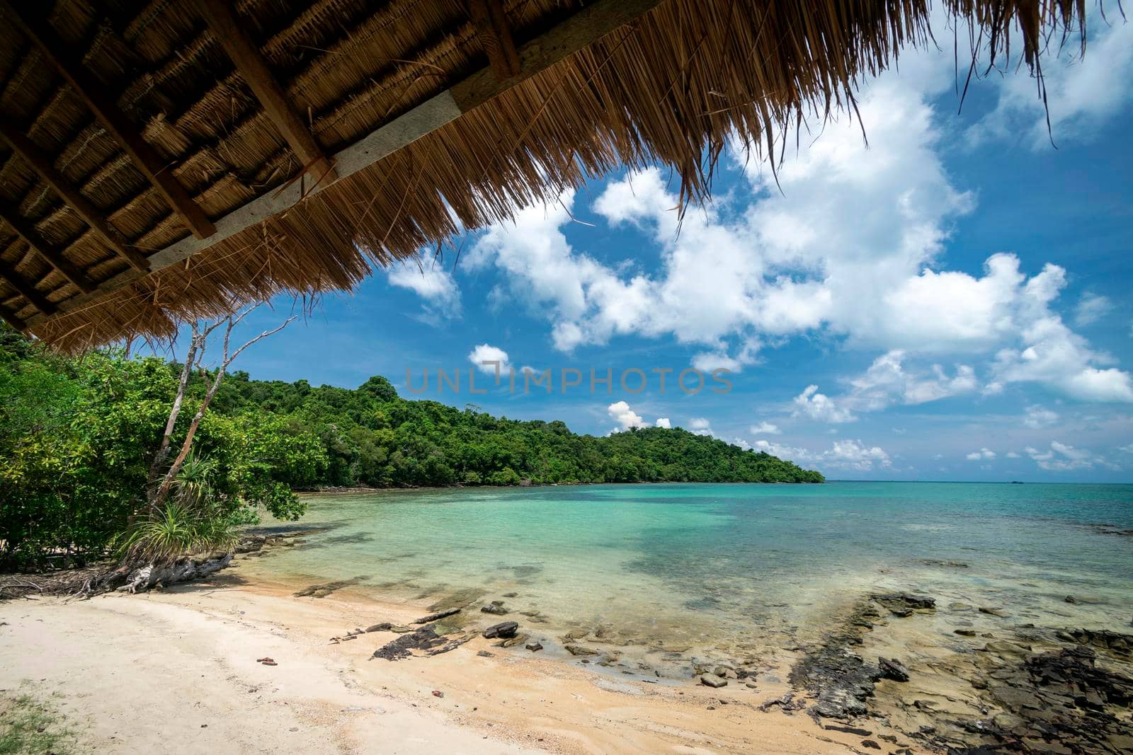 beach view from tropical bungalow in koh ta tiev cambodia by jackmalipan