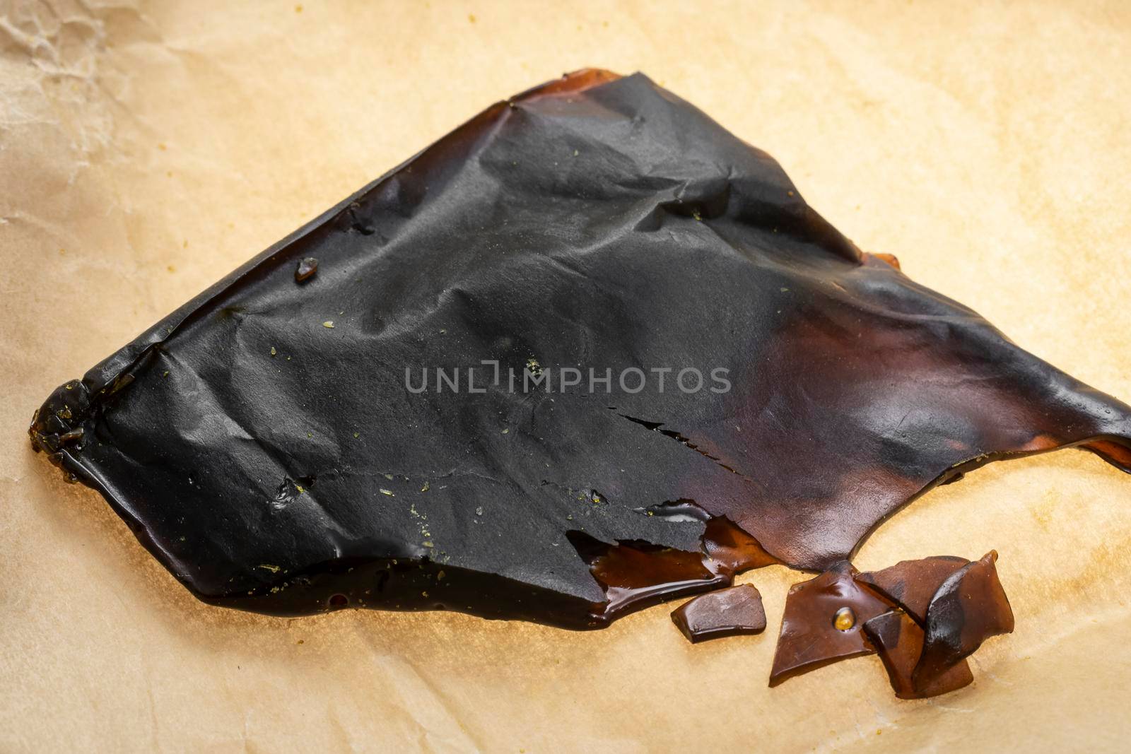 medical marijuana shatter wax processed cannabis oil concentrate closeup in california