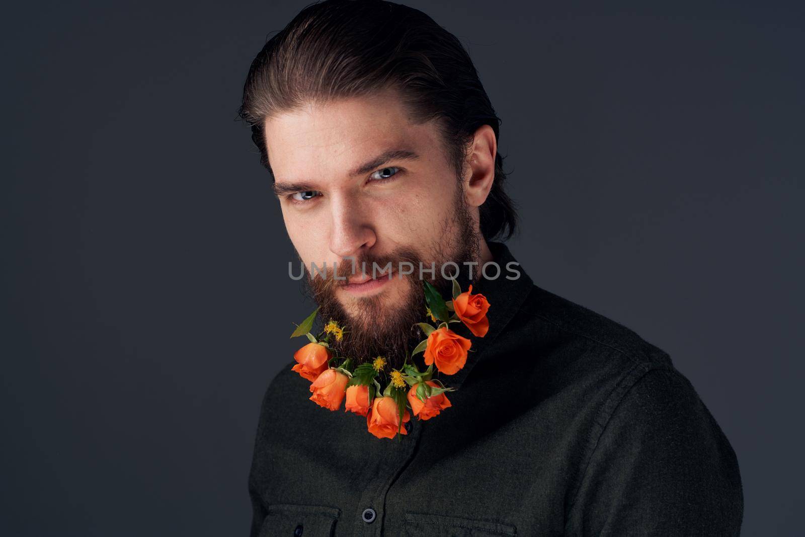 Cute man decorating in the city flowers romance gift by SHOTPRIME