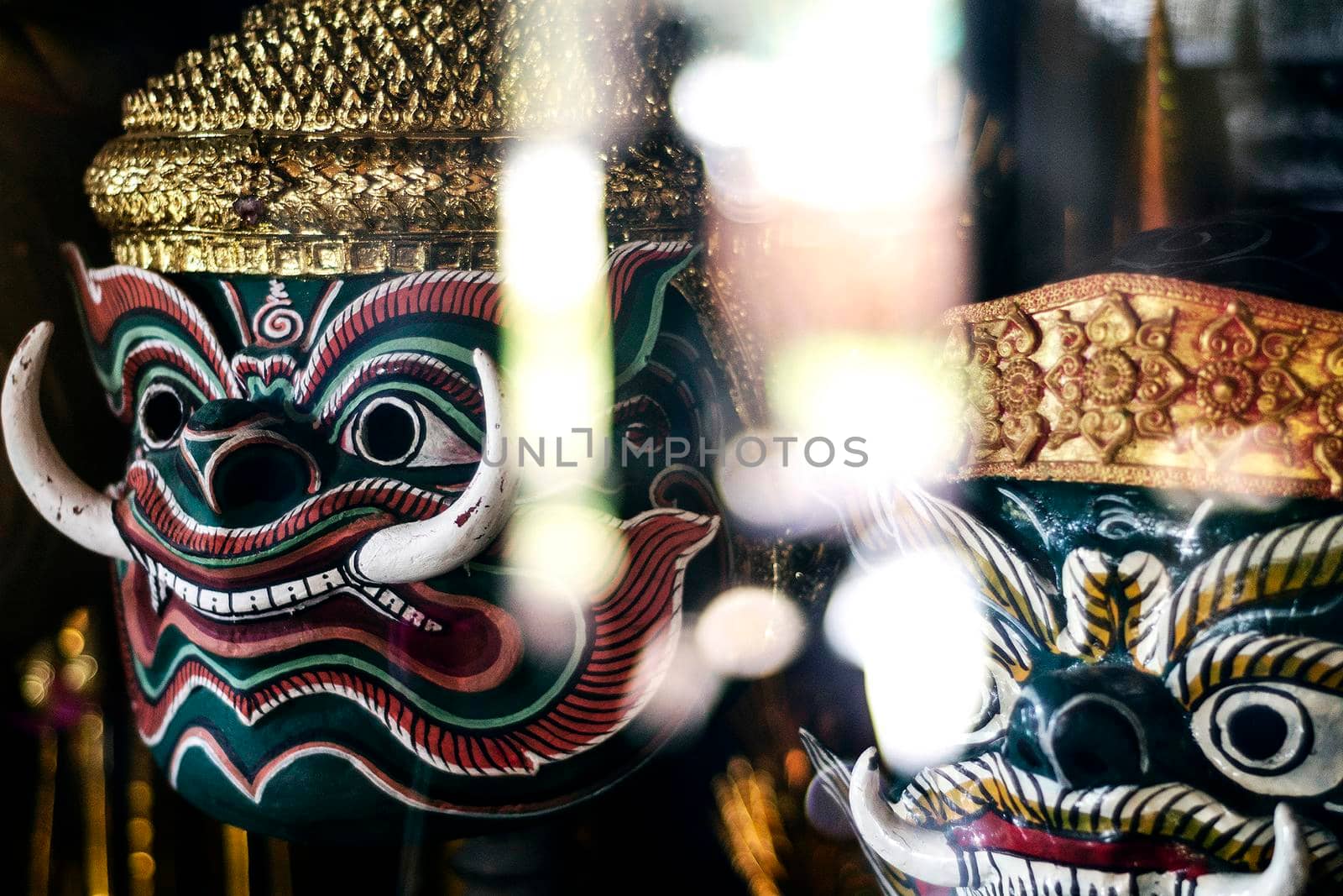 traditional lakhon khol khmer dance masks in display in cambodia by jackmalipan