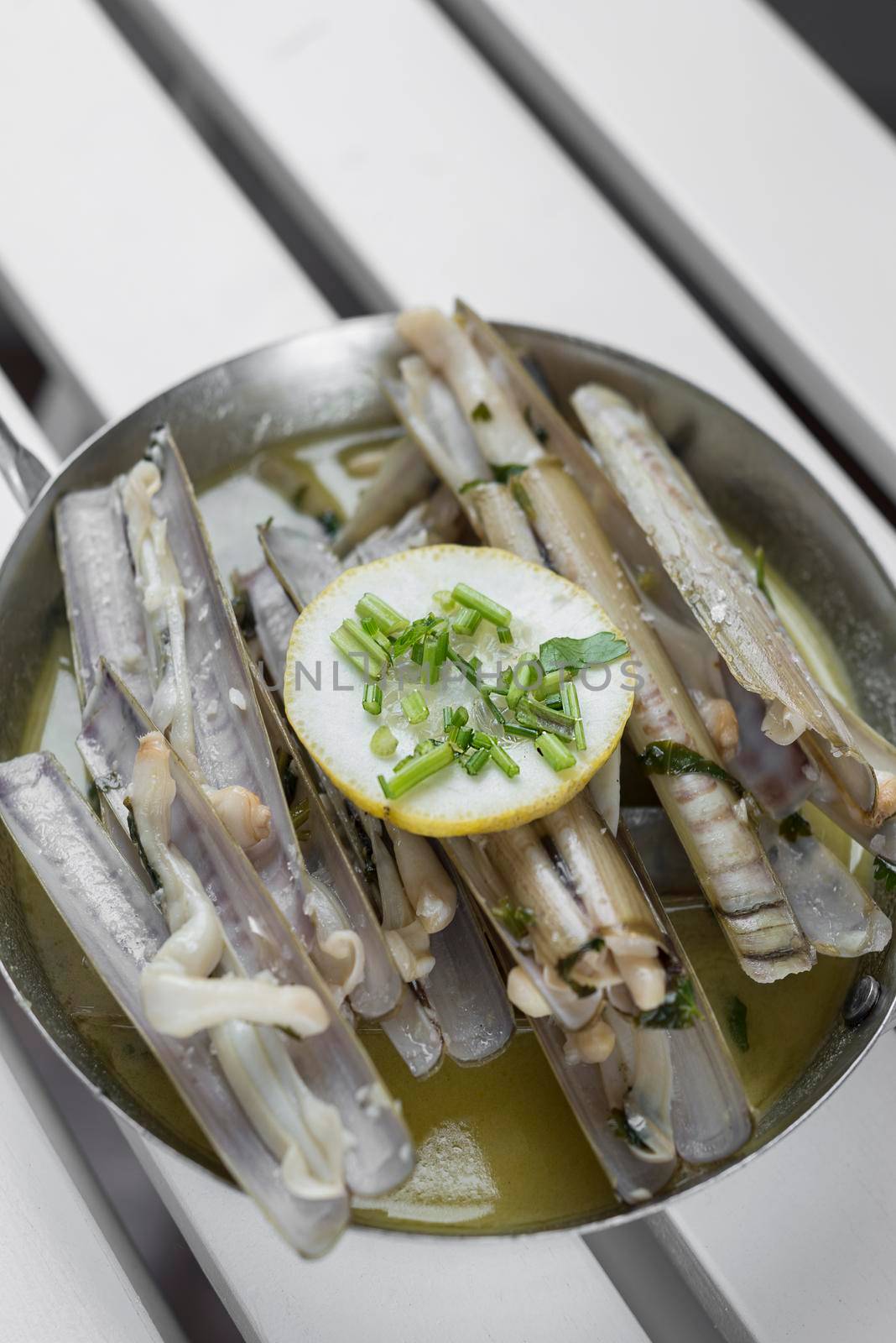 navajas razor clams tapas sauteed with garlic butter white wine sauce in santiago de compostela spain