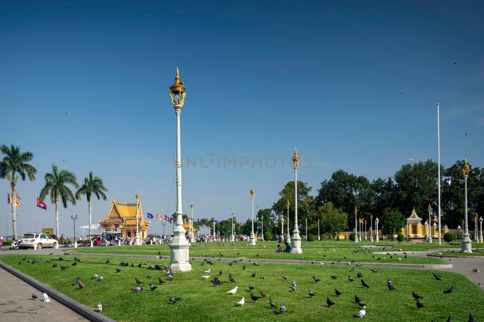 royal palace park in riverside area of phnom penh cambodia by jackmalipan