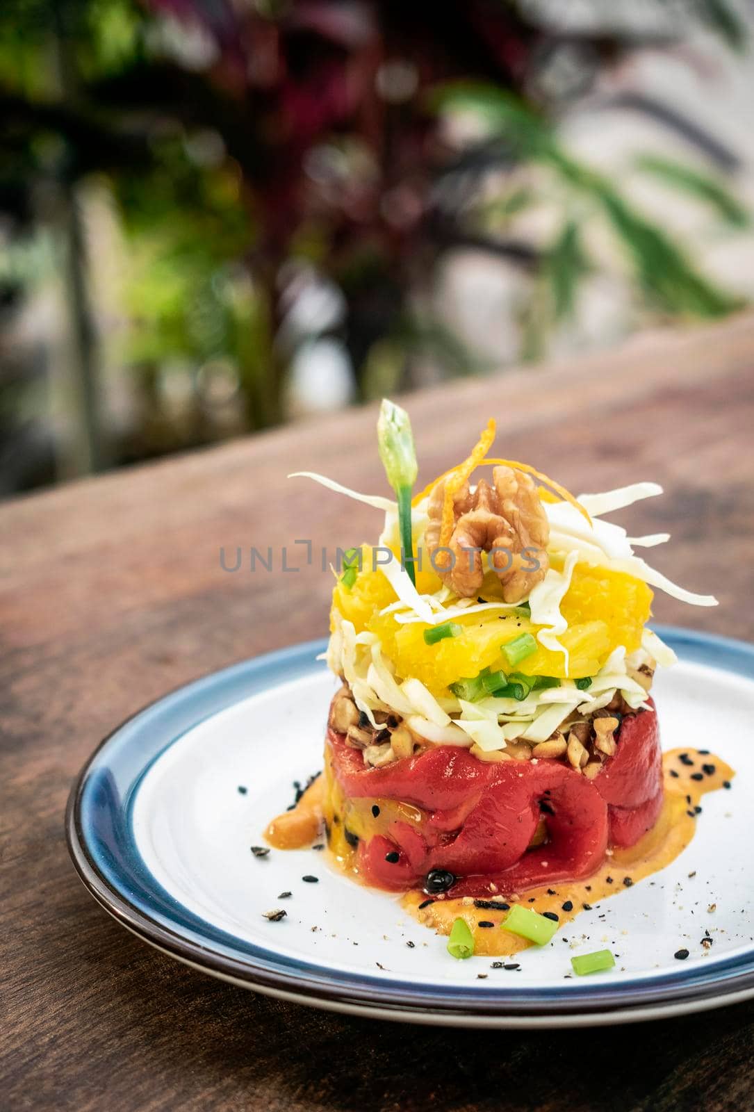 roasted red pepper with orange quinoa and walnut vegan tapas by jackmalipan