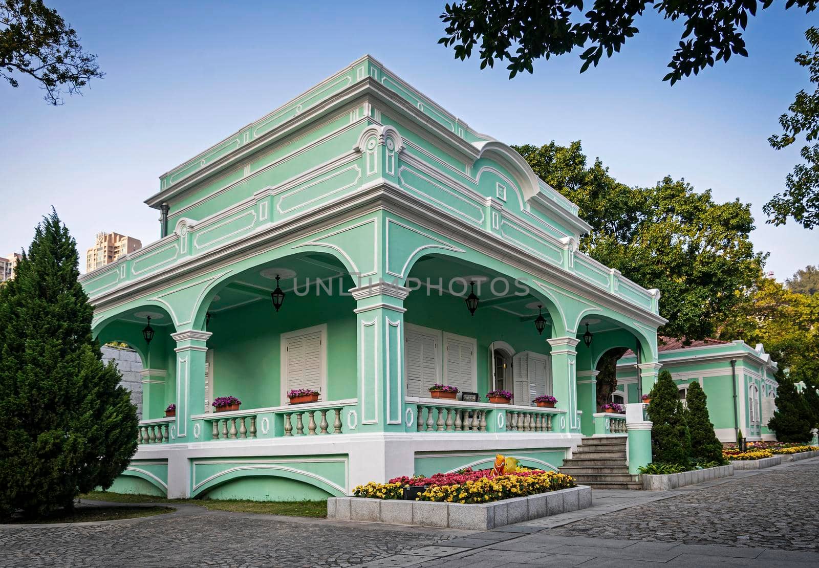 portuguese colonial heritage landmark building in taipa old town area of macau china