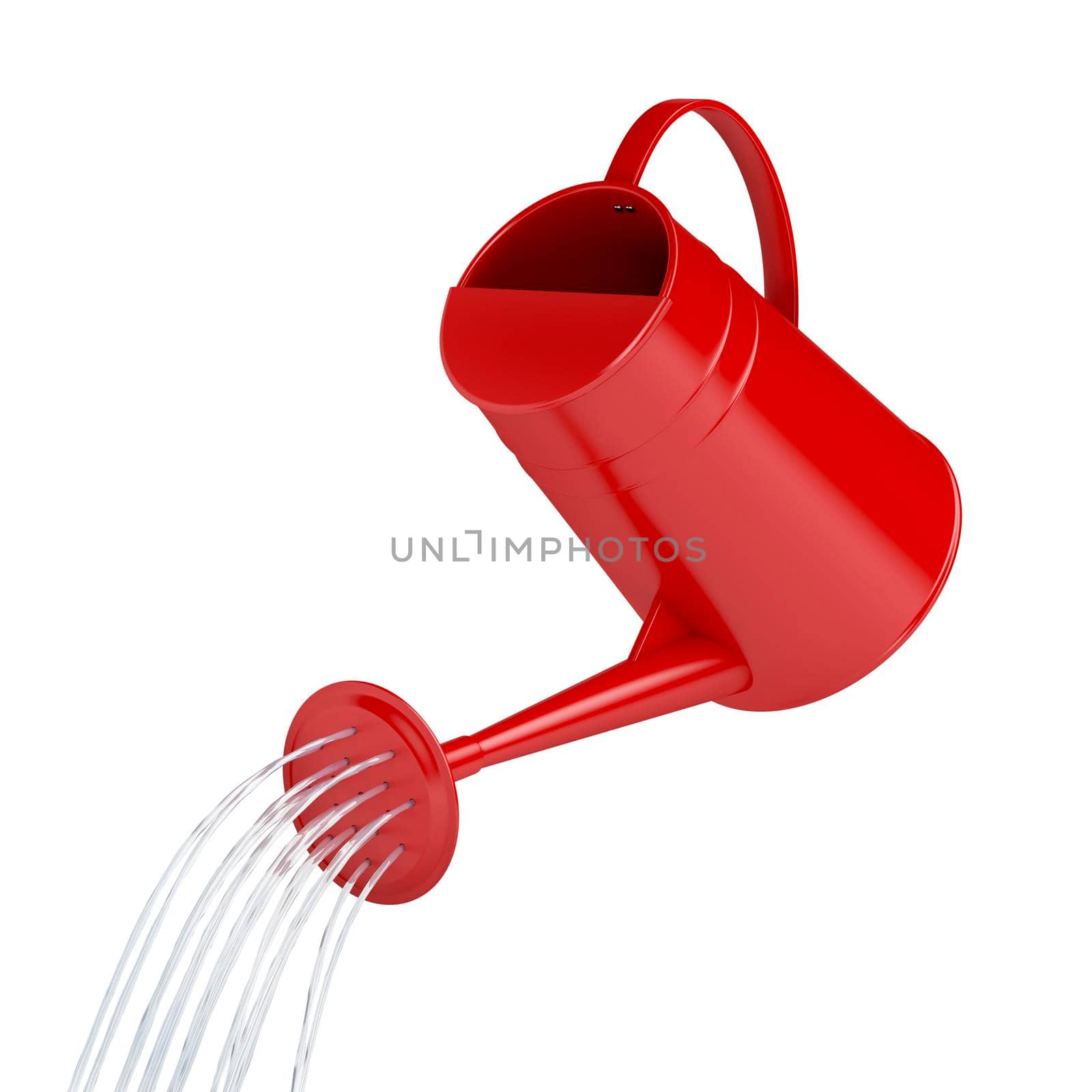 Water pours from a watering can on white background