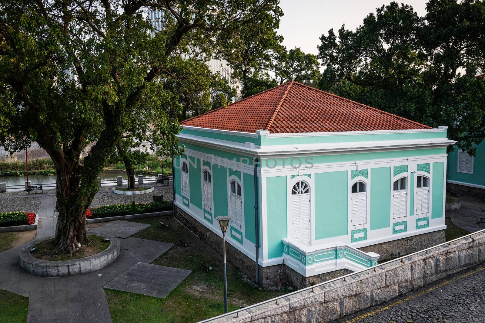 portuguese colonial heritage landmark building in taipa old town area of macau china