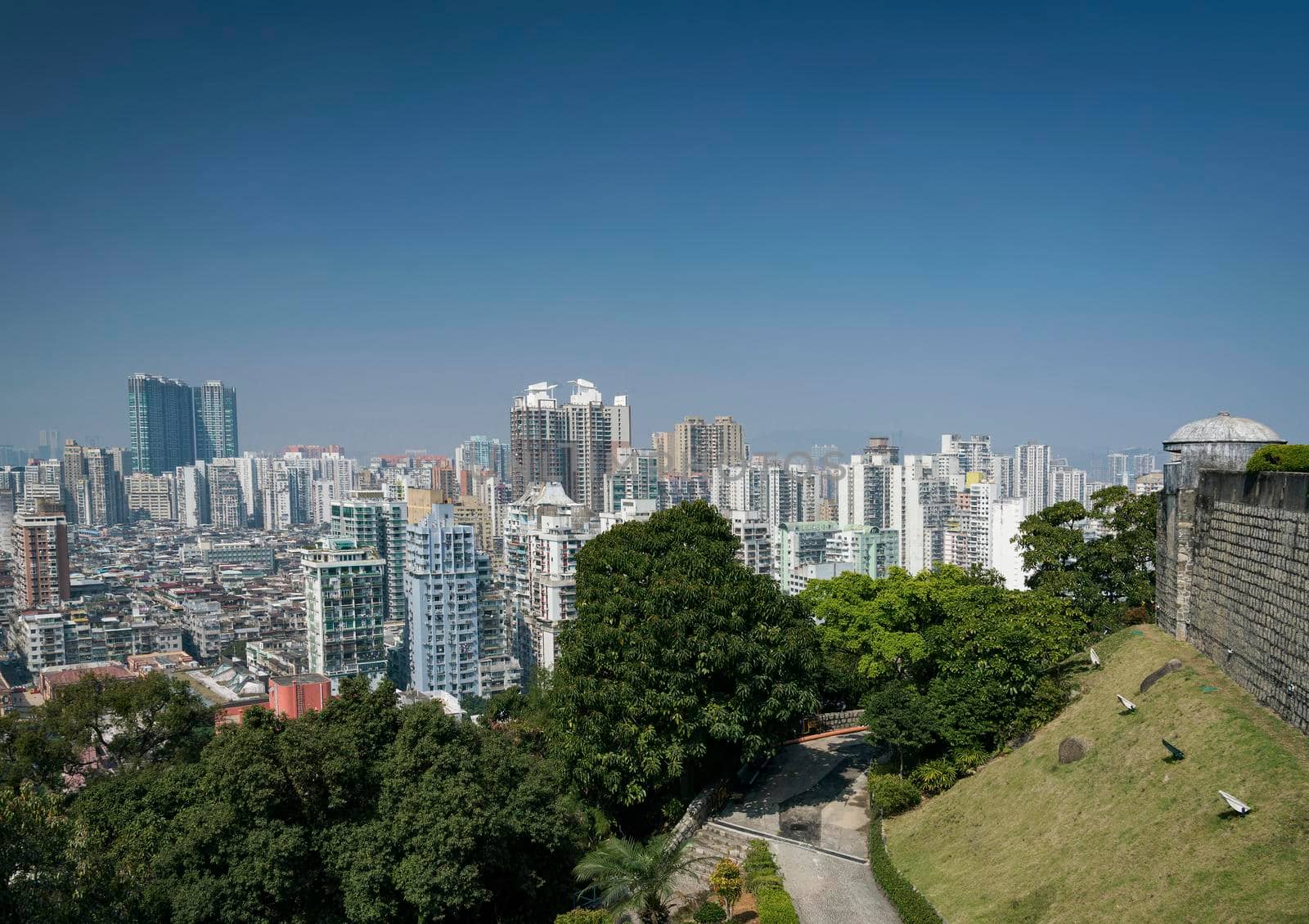 urban skyline view from Guia Fortress with tower blocks in central macau city china