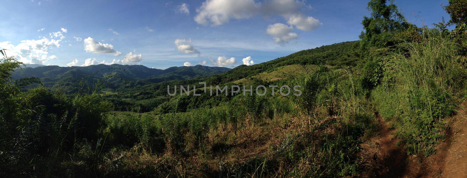 Green mountains landscape panorama in north Thailand