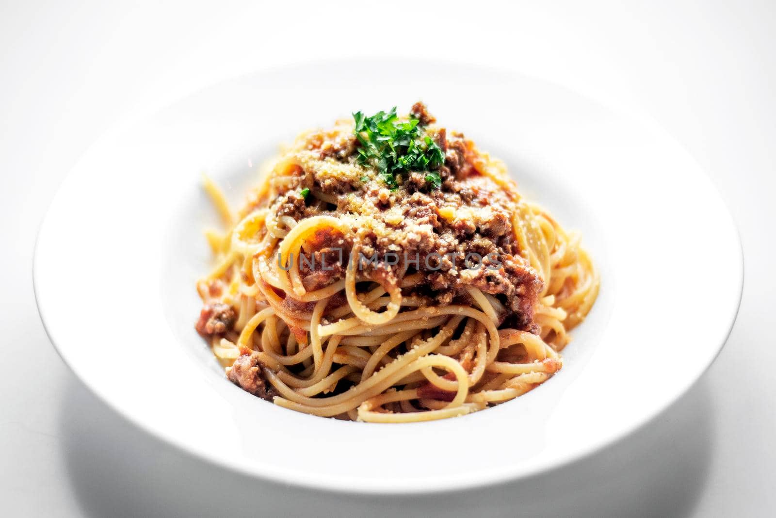 spaghetti pasta bolognaise with beef and tomato parmesan sauce by jackmalipan