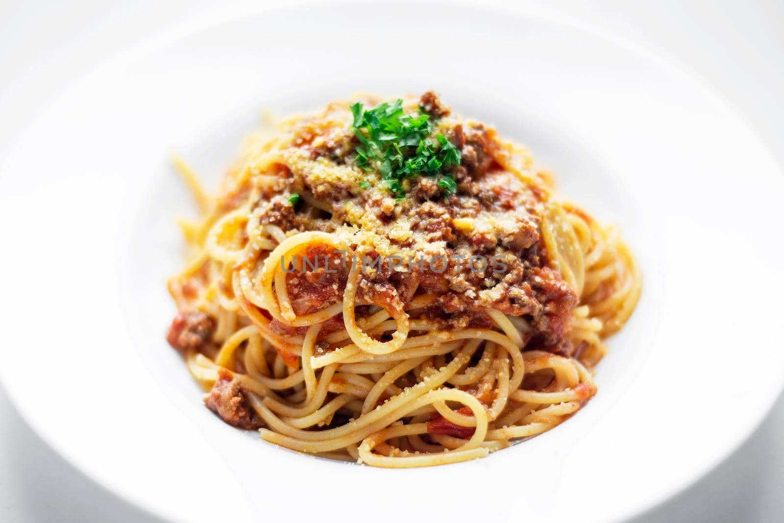 spaghetti pasta bolognaise with beef and tomato parmesan sauce by jackmalipan