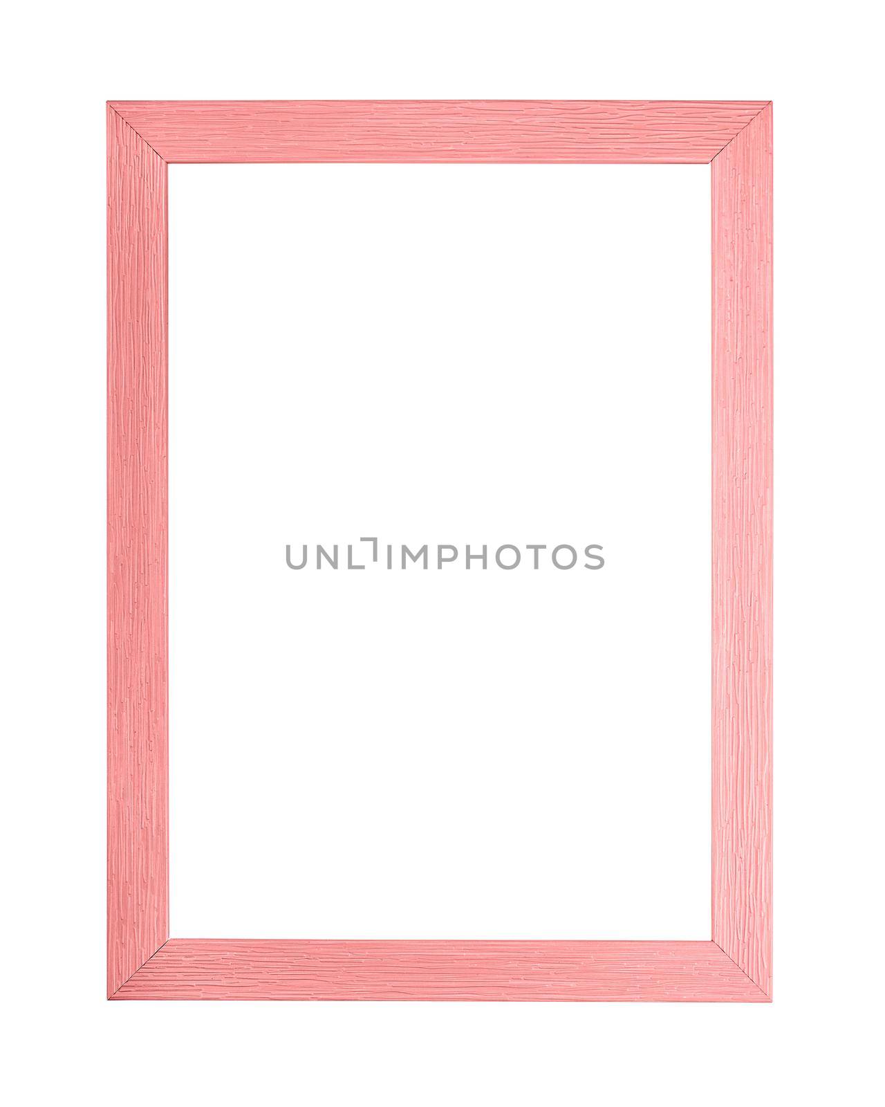 Modern pastel color pink painted rectangular vertical frame for picture or photo, isolated on white background