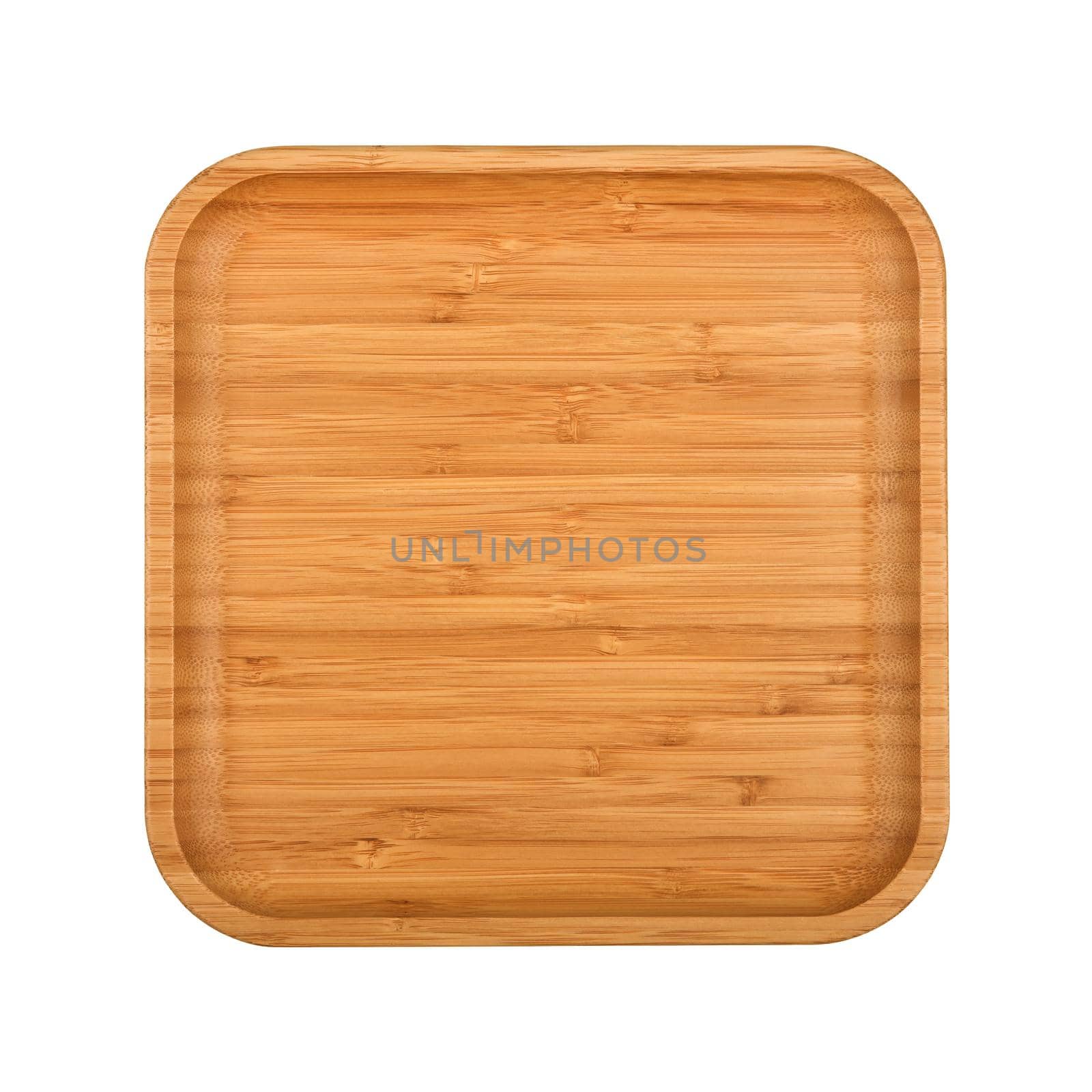 Brown wooden tray plate isolated on white by BreakingTheWalls