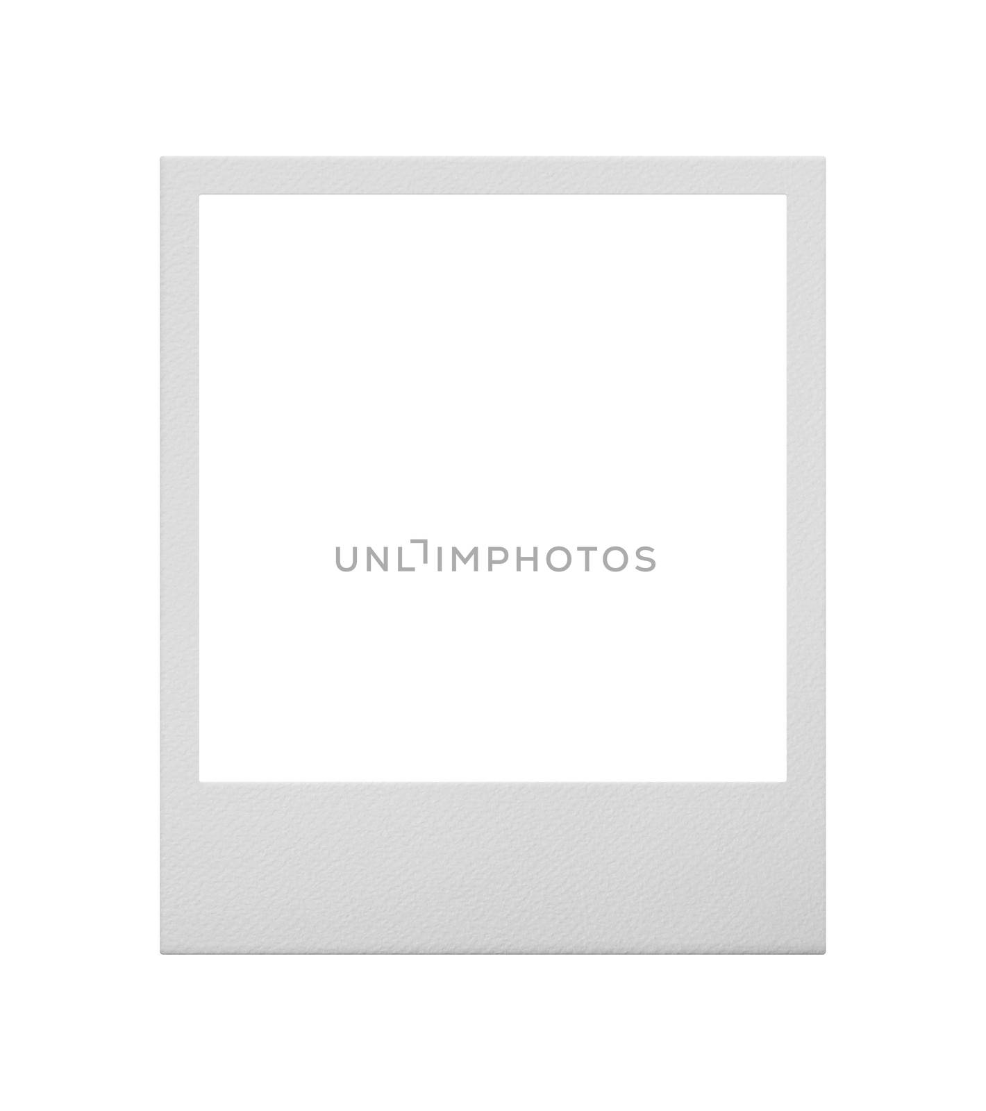 Close up one empty Polaroid instant photo frame isolated on white background