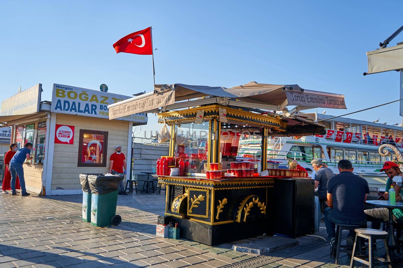Refreshing beverages vendor at city pier in Istanbul.
