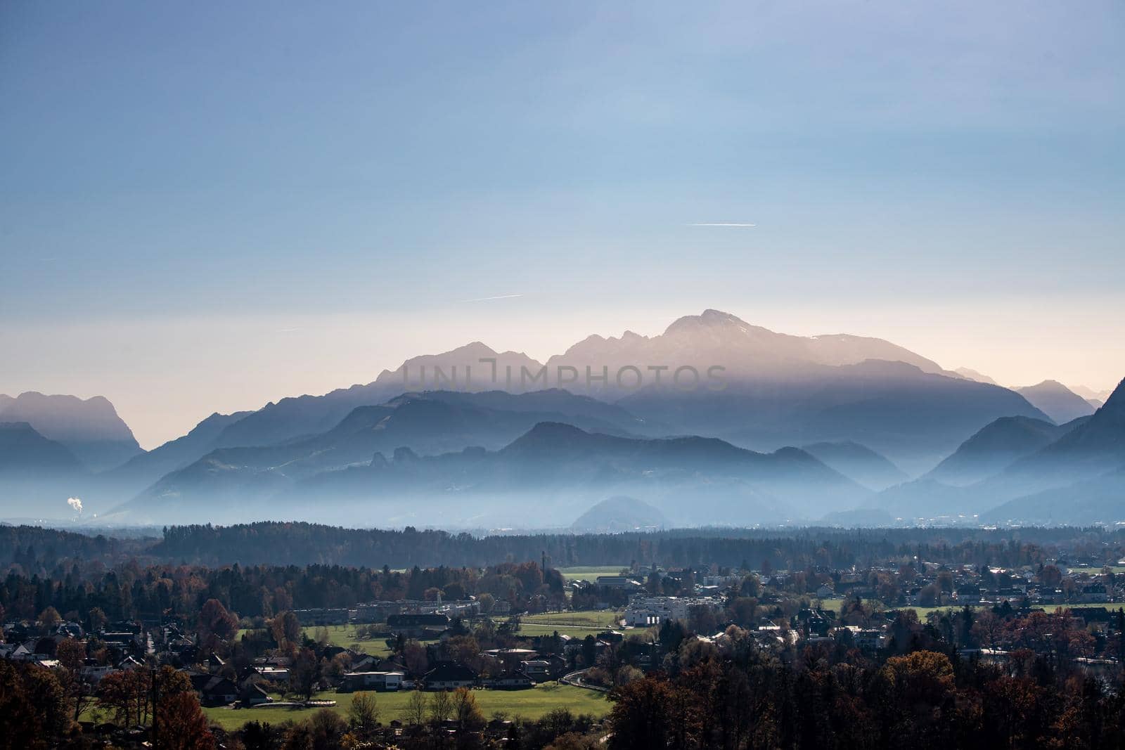 Mountain silhouette in Austria in autumn time