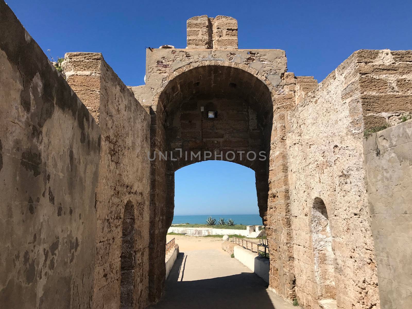 Gate to Castle of San Sebastian in Cadiz Spain
