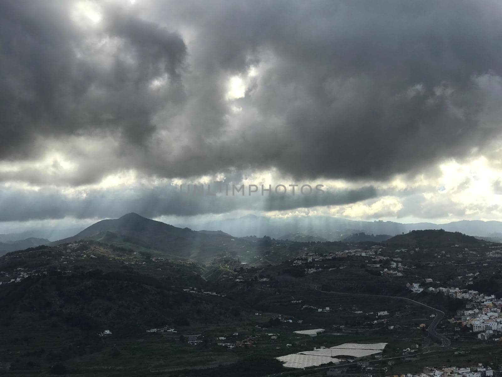 Dark clouds seen from mount Arucas in Gran Canaria