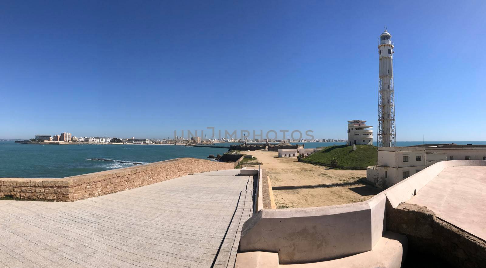 Panorama from the Castle of San Sebastian in Cadiz Spain