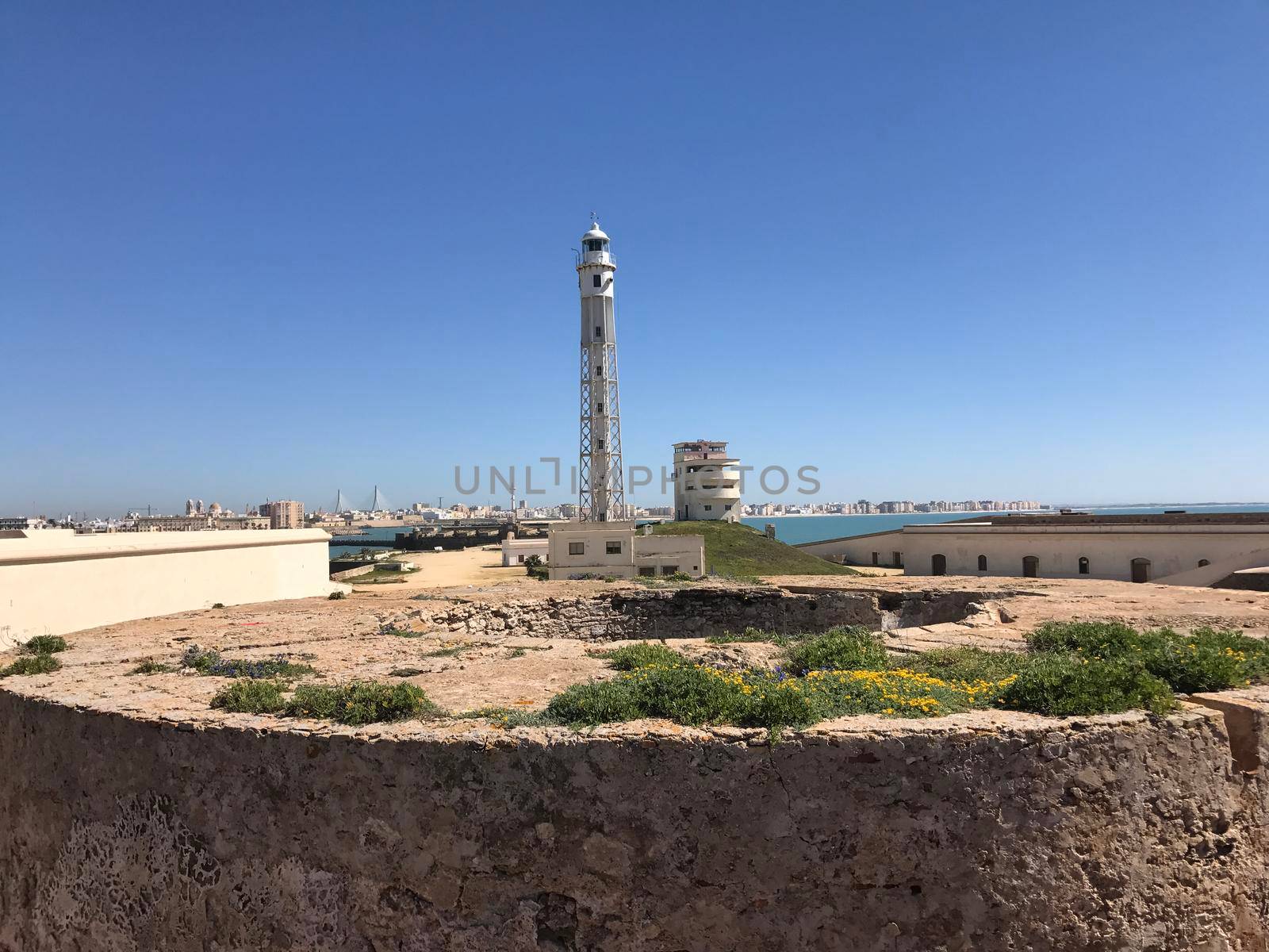 Lighthouse at the Castle of San Sebastian in Cadiz Spain