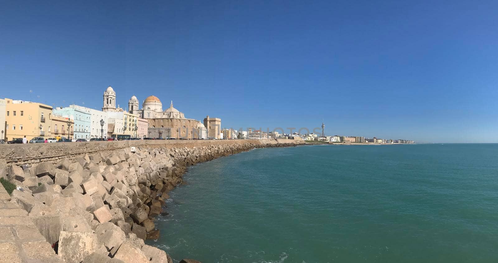 Panorama from Bay of Cadiz in Cadiz Spain