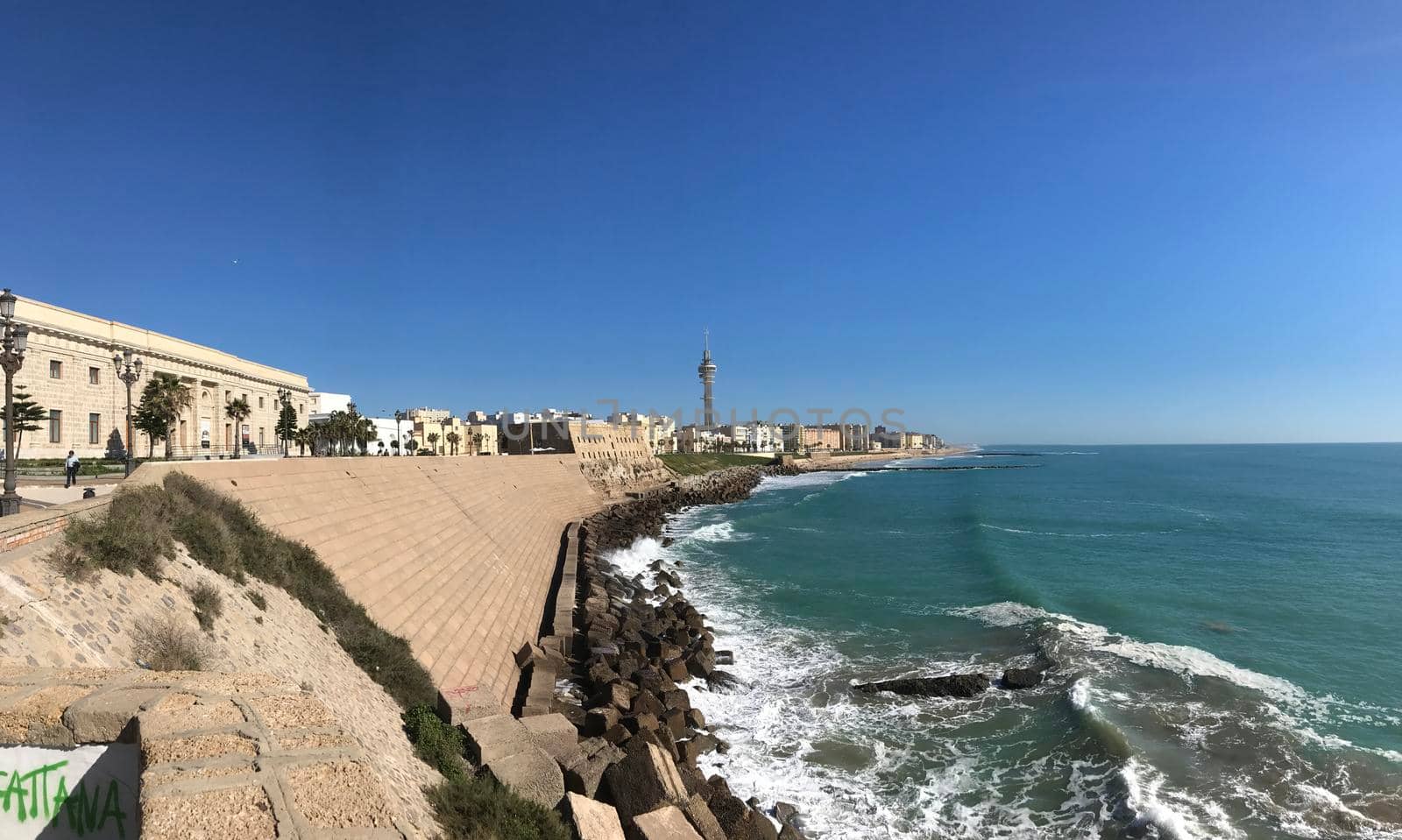 Panorama from the bay of Cadiz in Cadiz Spain