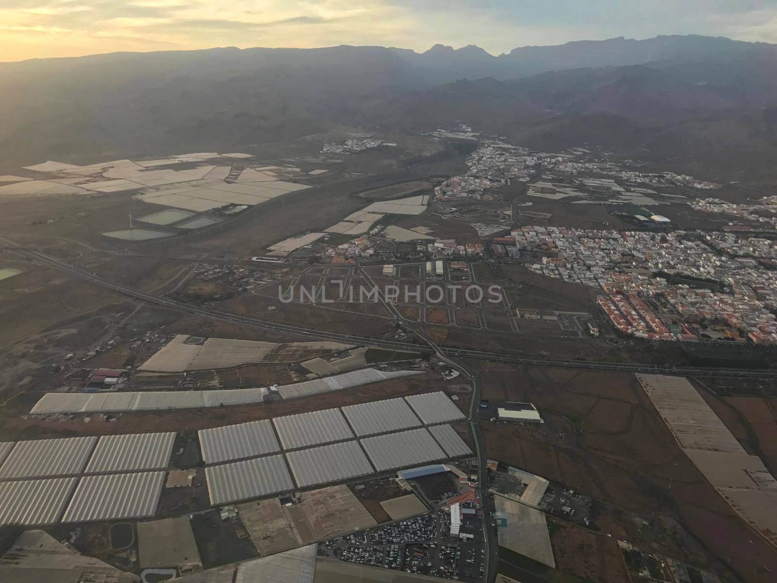 Sunset during landing at Gran Canaria airport