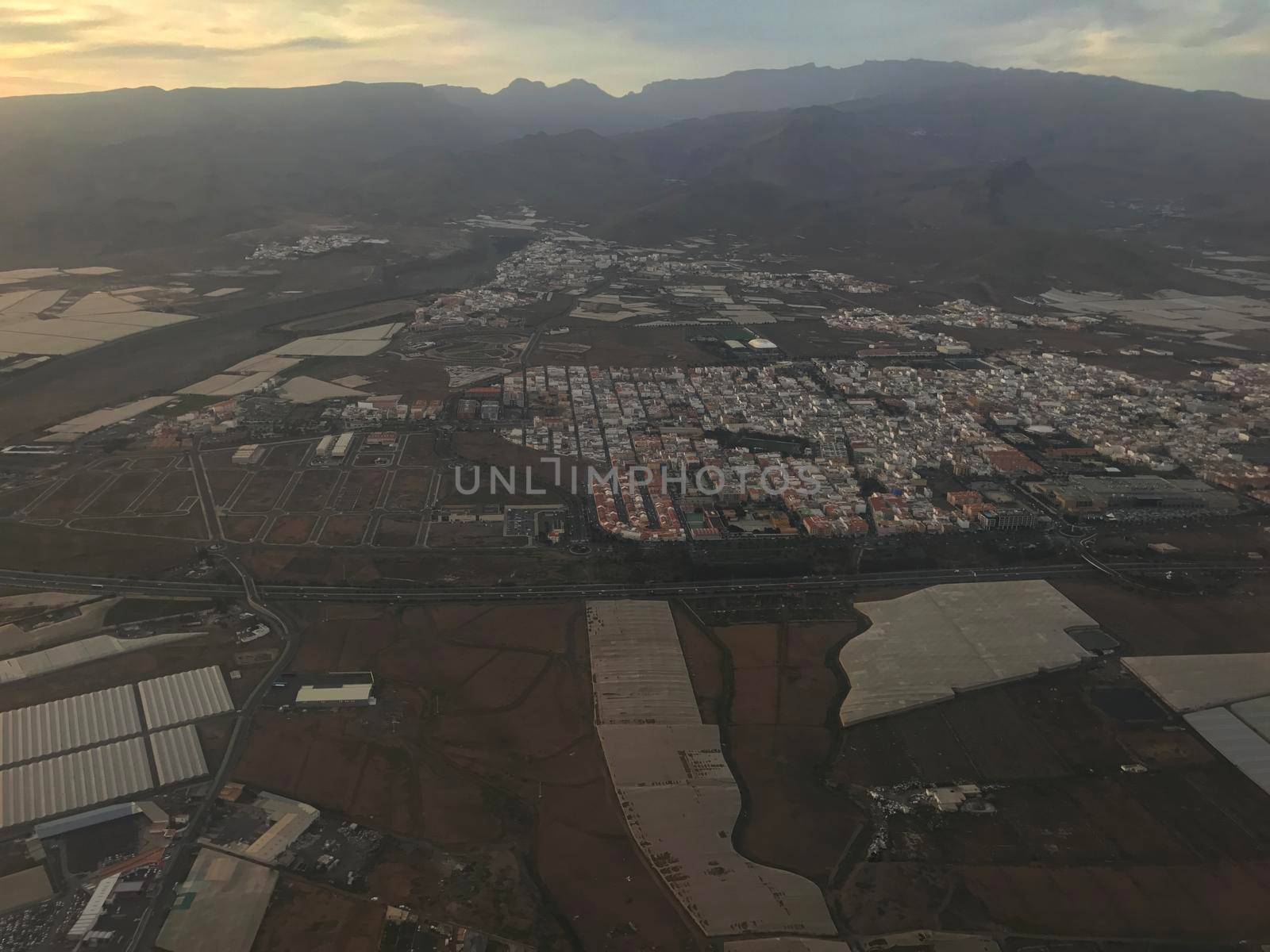 Sunset during landing at Gran Canaria airport