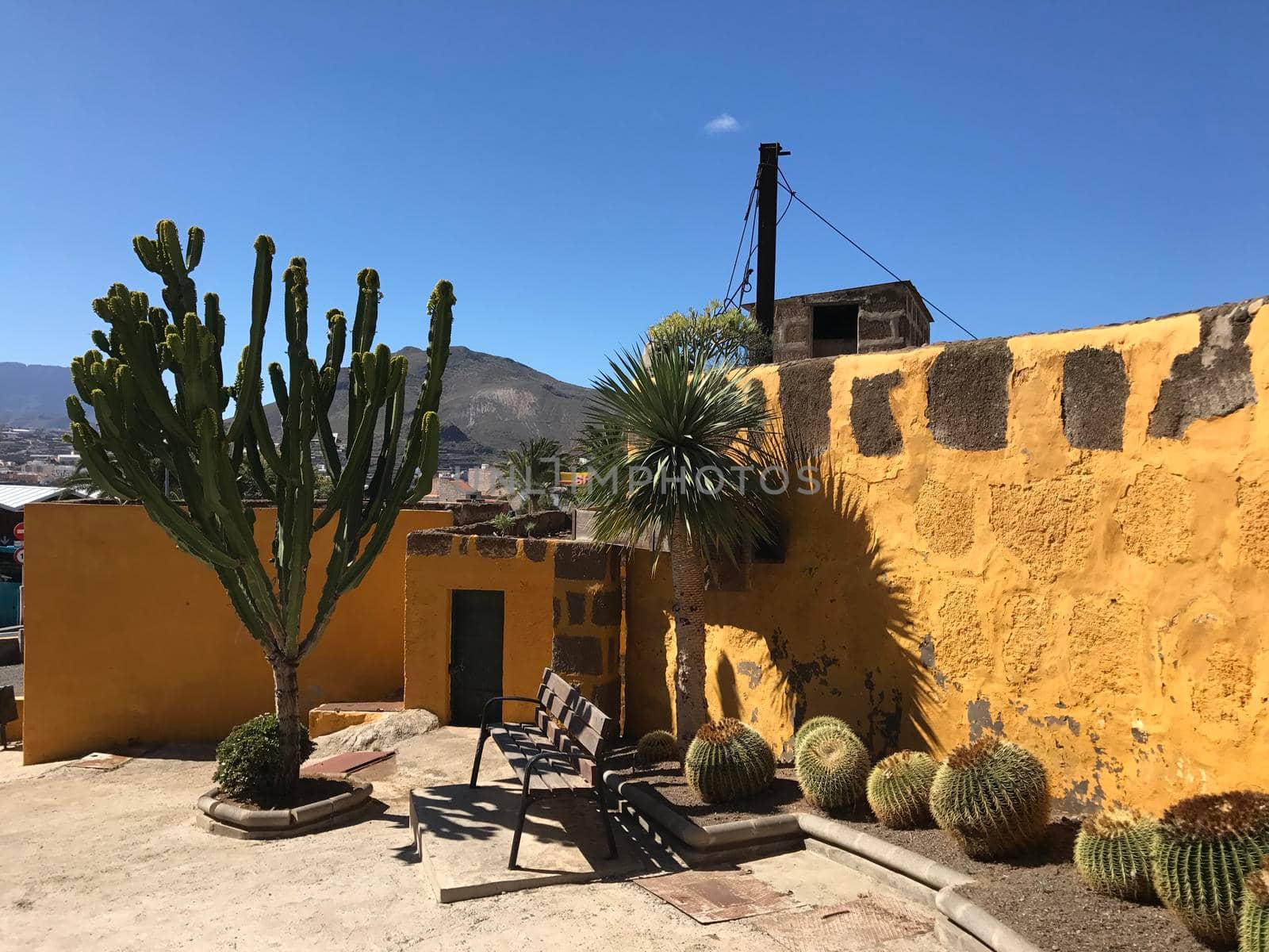 Small square with cactus plants in Galdar by traveltelly
