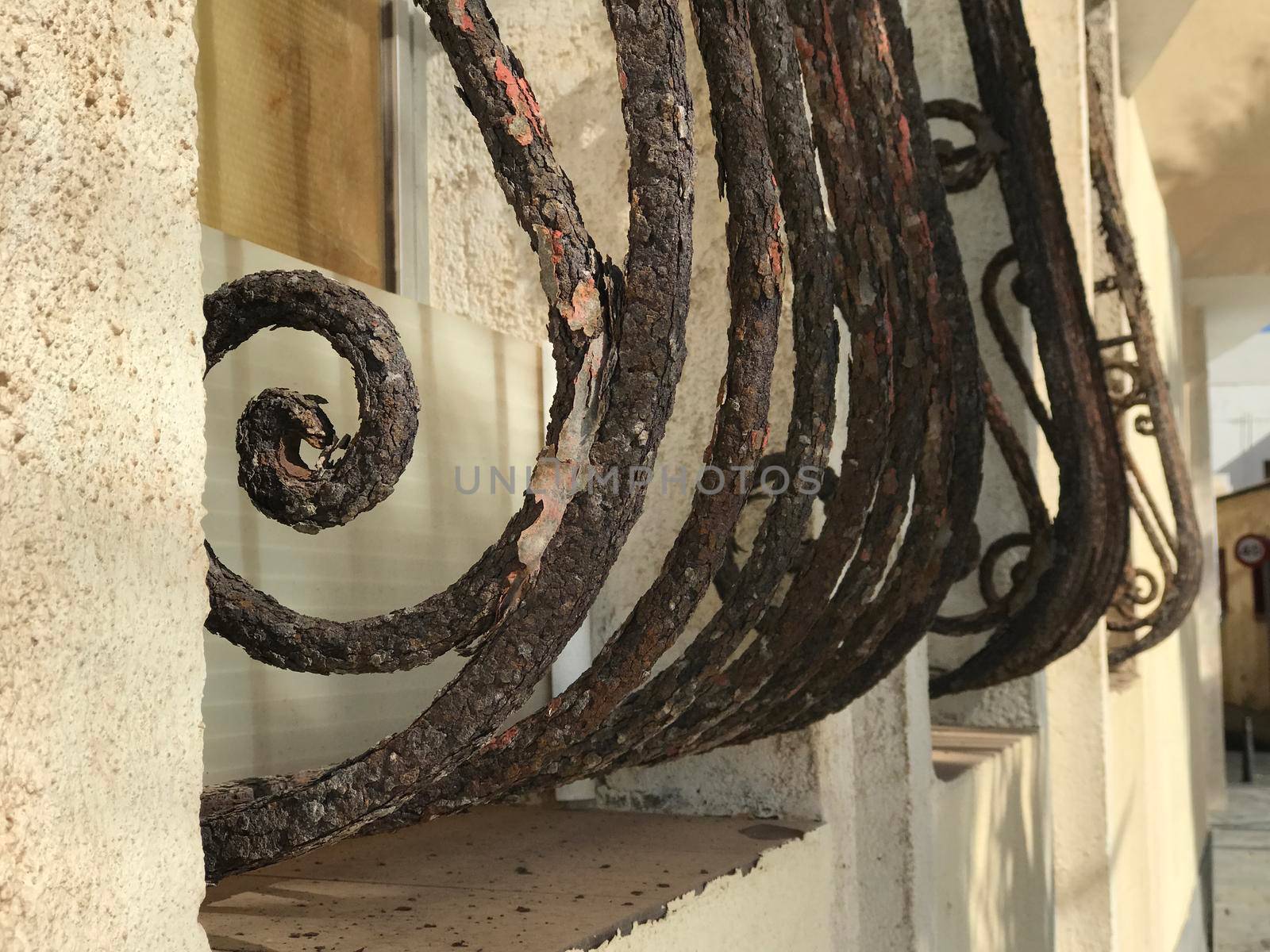 Rusty window protectors at a house in Las Palmas Gran Canaria