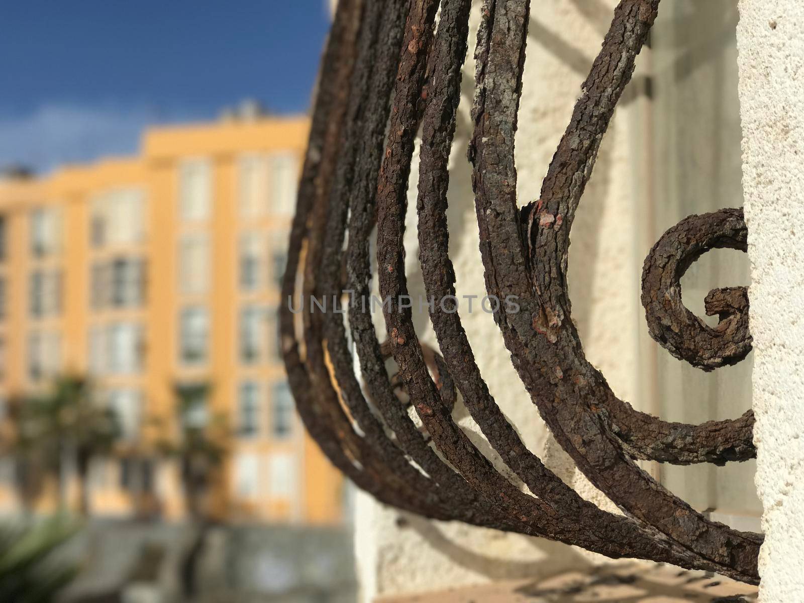 Rusty window protectors at a house in Las Palmas Gran Canaria