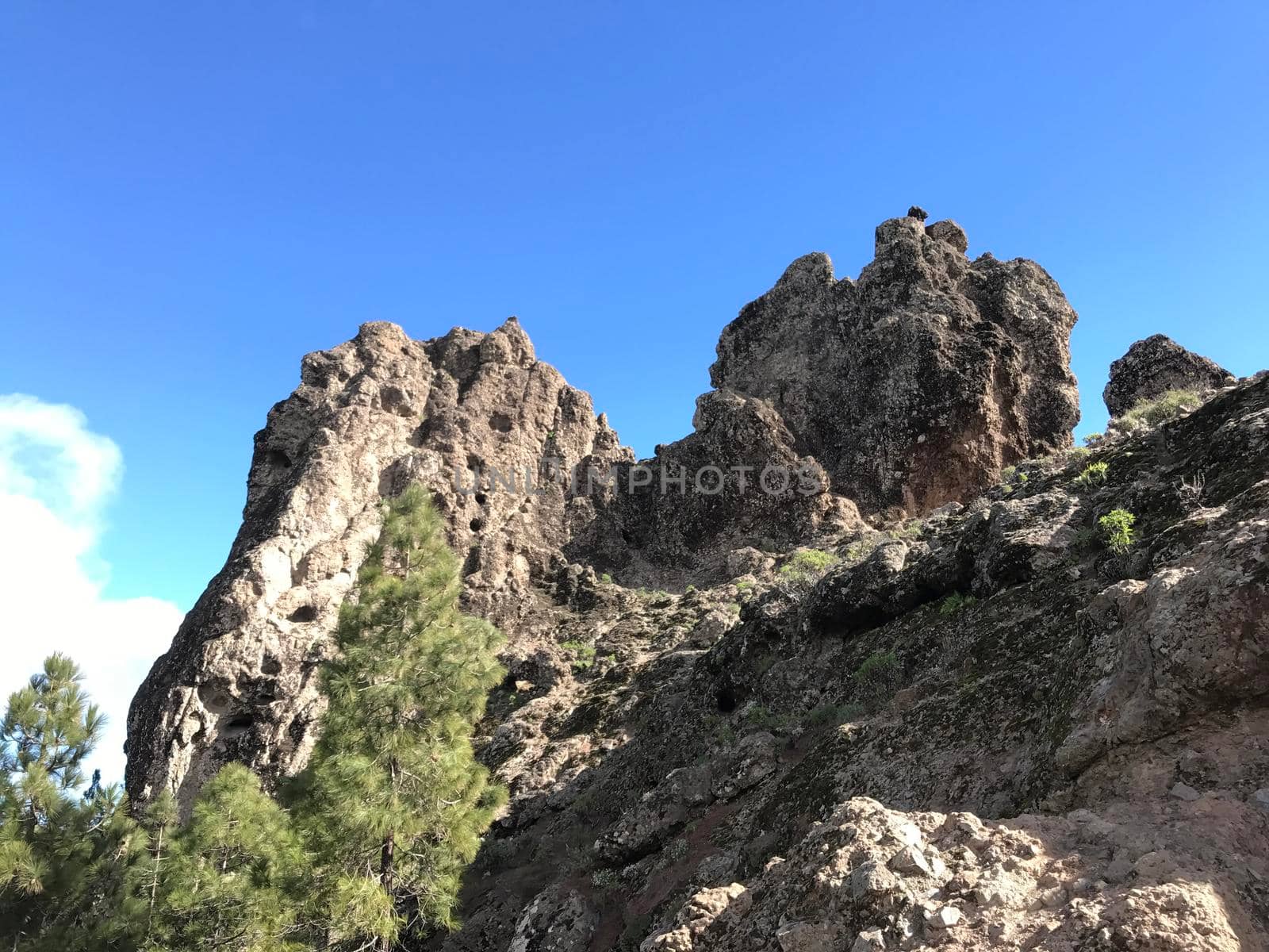 Landscape around the Roque Nublo a volcanic rock on the island of Gran Canaria