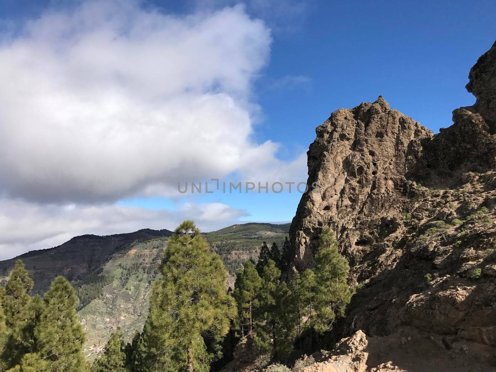 Landscape around the Roque Nublo a volcanic rock on the island of Gran Canaria