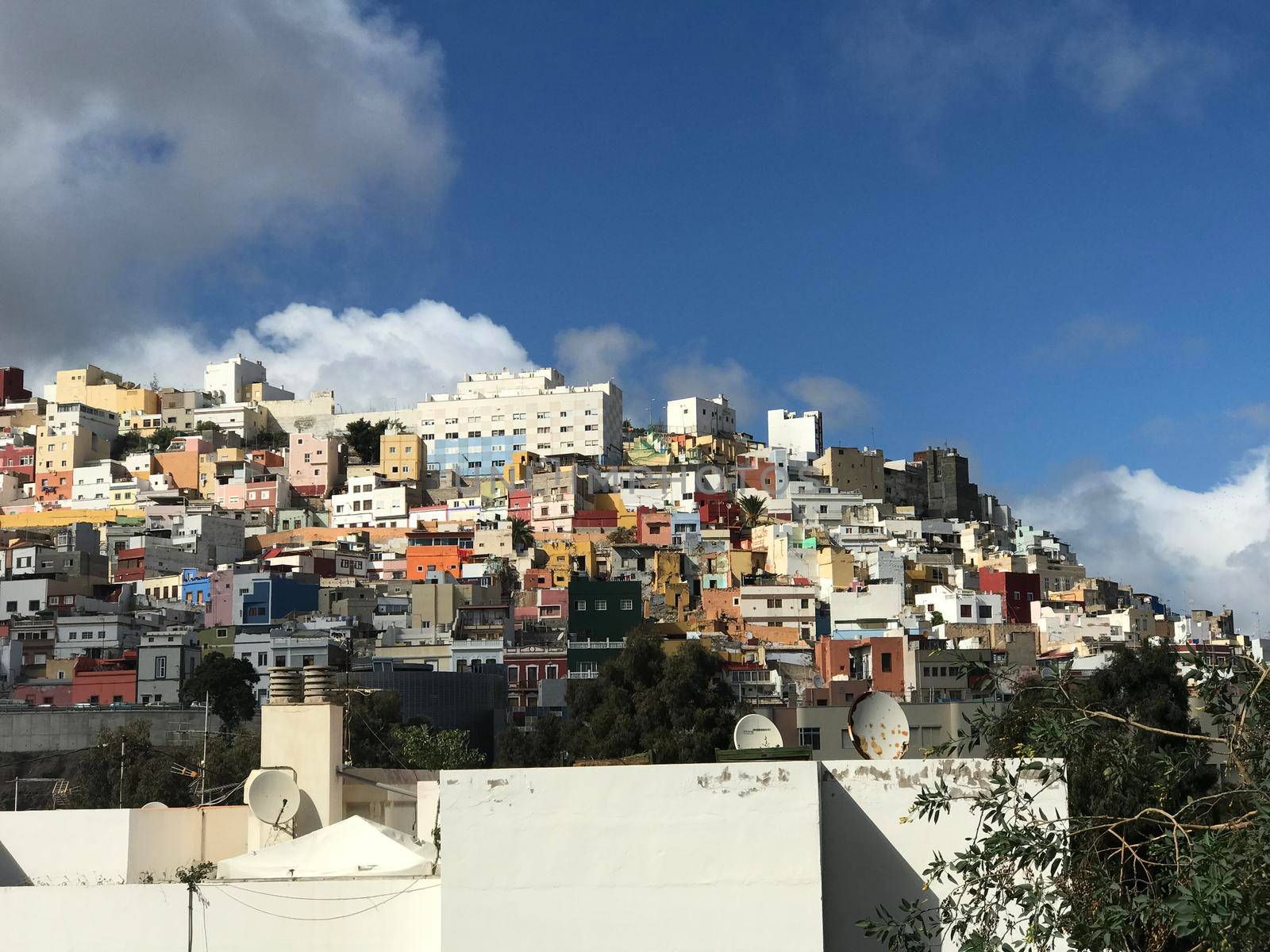 Colourful houses on the hill in Las Palmas Gran Canaria Canary Islands Spain