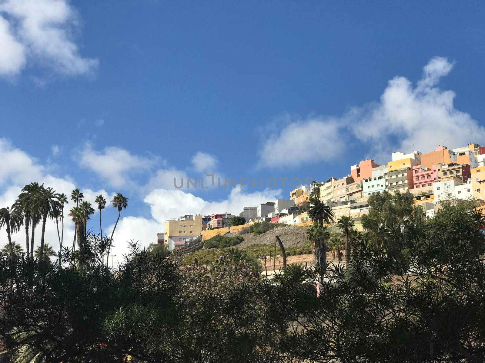 Colourful houses on the hill in Las Palmas Gran Canaria Canary Islands Spain