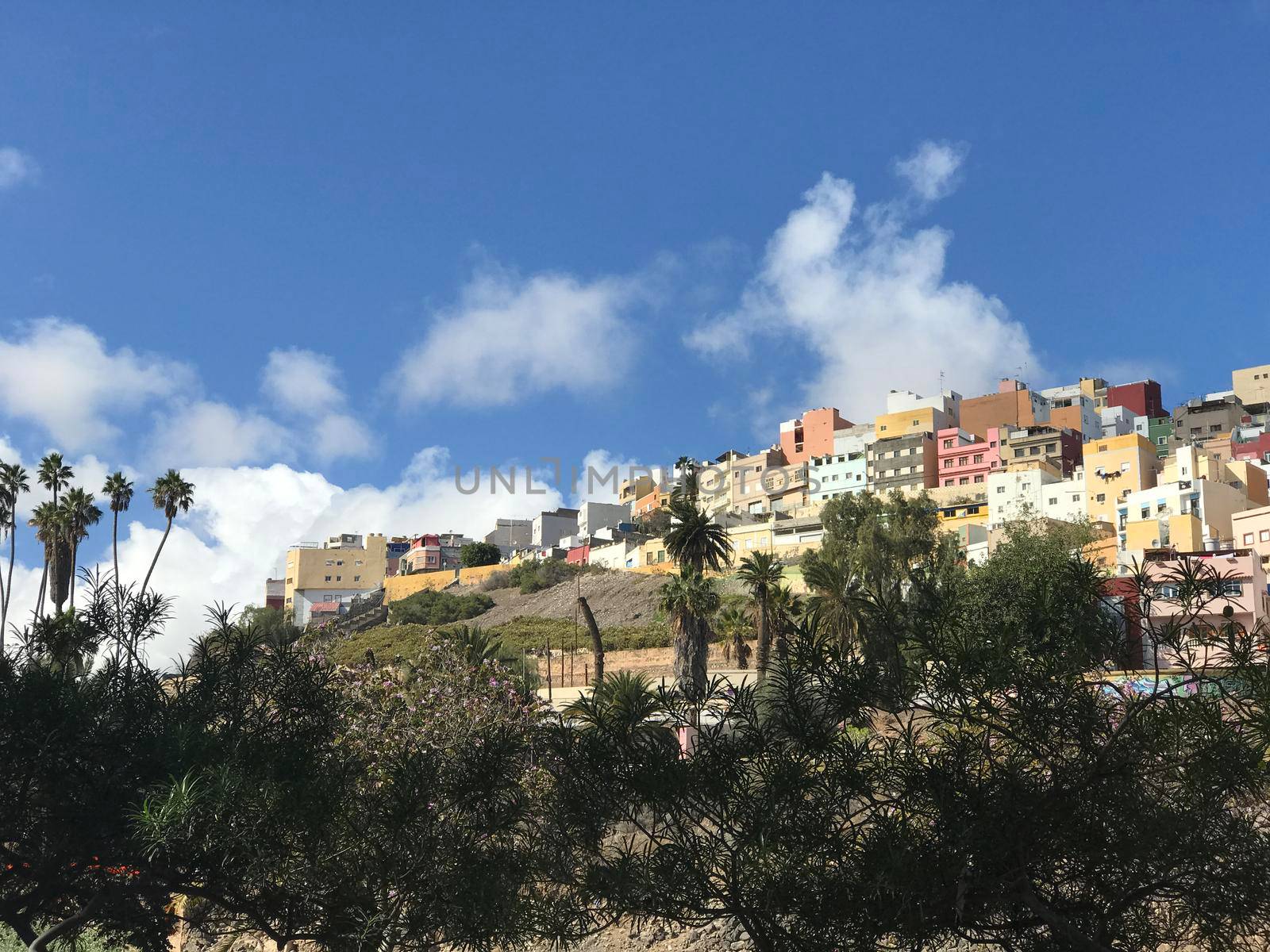 Colourful houses on the hill in Las Palmas Gran Canaria Canary Islands Spain