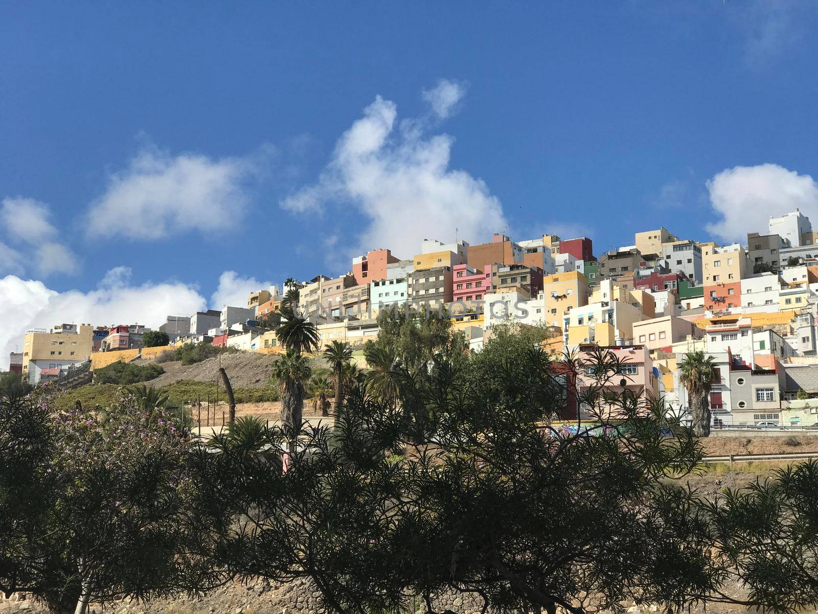 Colourful houses on the hill in Las Palmas Gran Canaria Canary Islands Spain