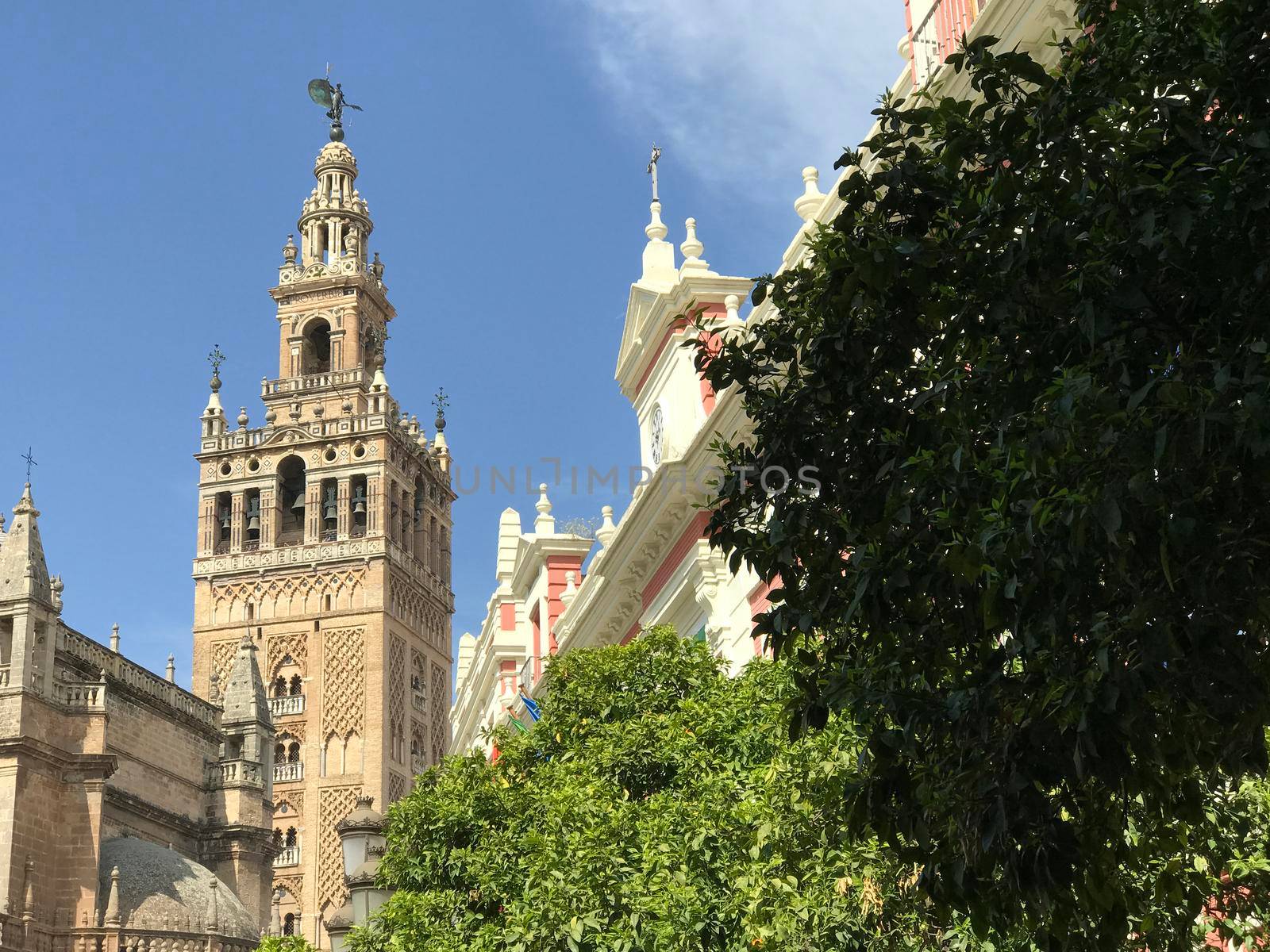 The Giralda (bell tower) of the Seville Cathedral in Seville Spain