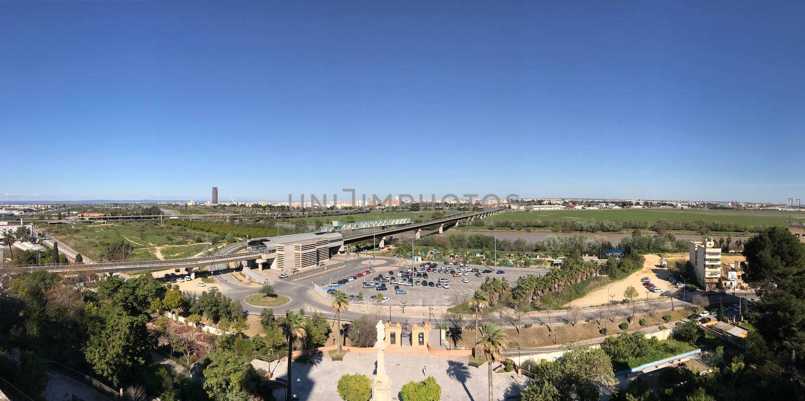 Panorama View from Parque de osset at San Juan de Aznalfarache to Seville city Spain