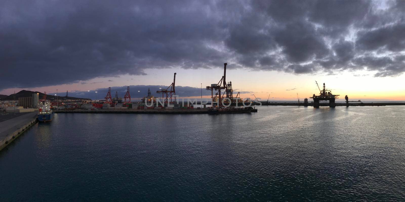 Panoram from the harbour of Las Palmas Gran Canaria during sunrise