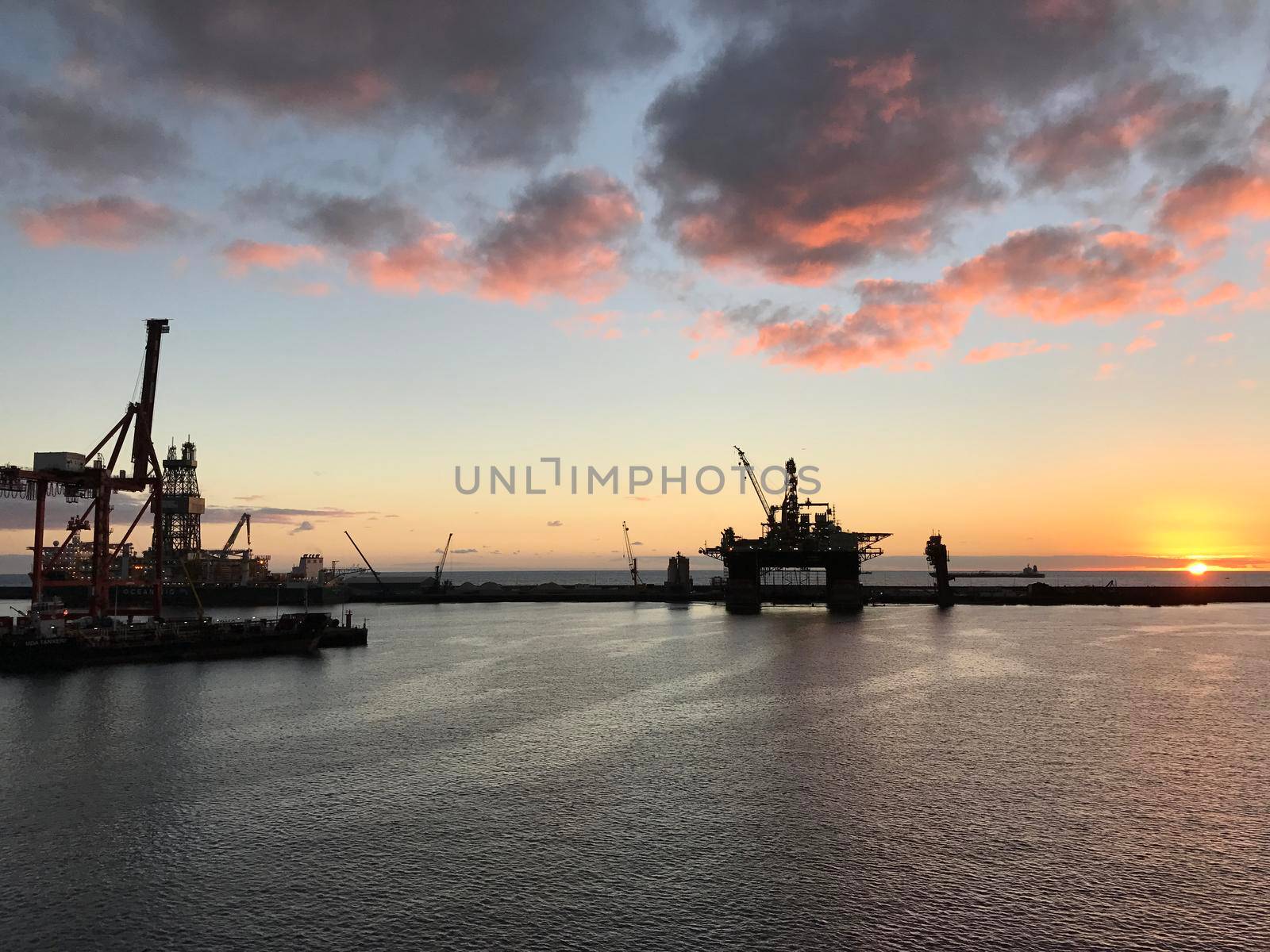 Sunrise in the harbour of Las Palmas Gran Canaria