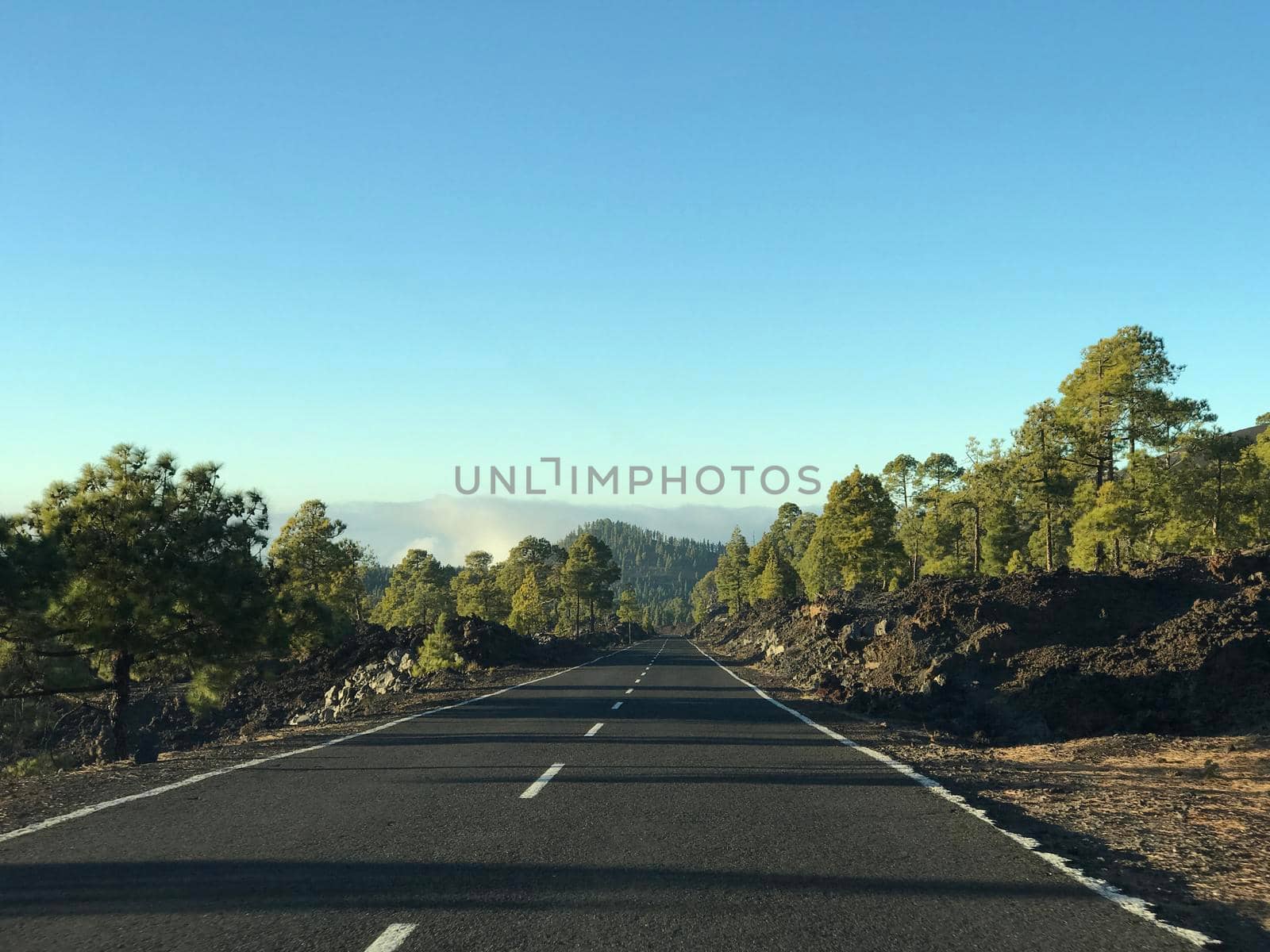 Empty road at Teide National Park in Tenerife the Canary Islands