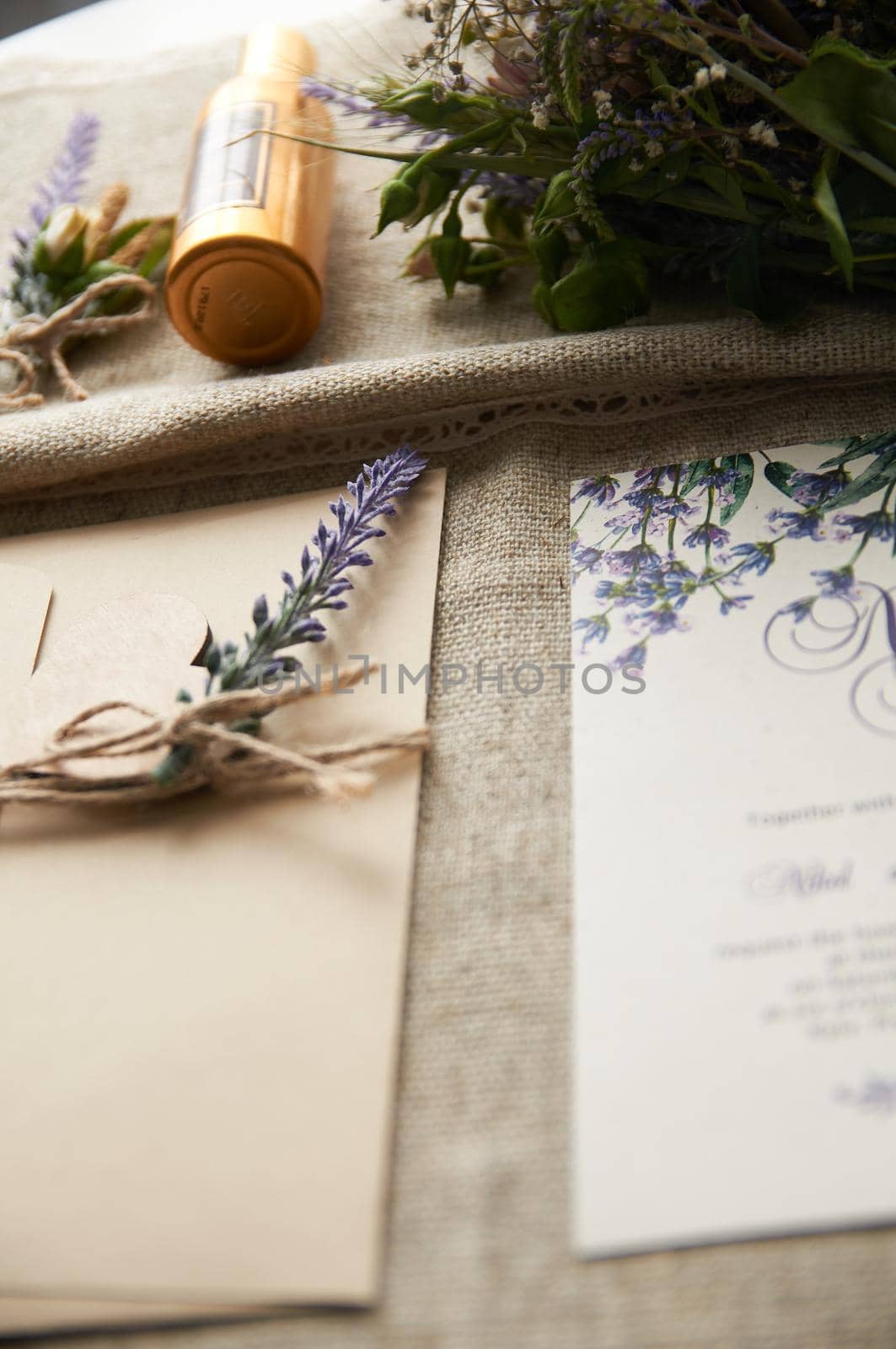 boho style wedding bouquet on table  by ozornina