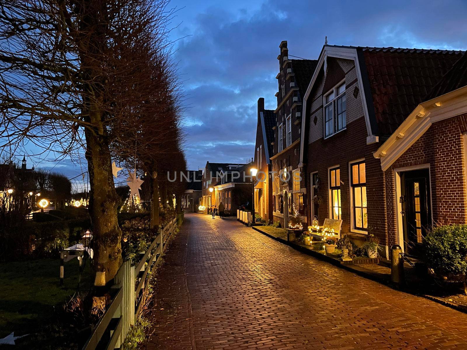 Street at night in IJlst Friesland The Netherlands