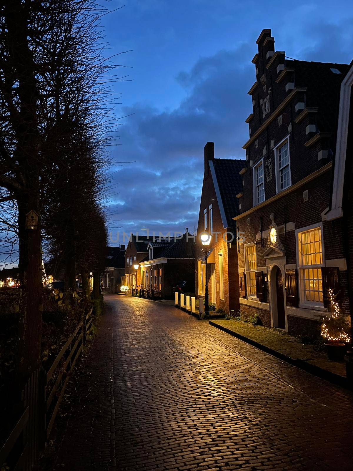 Street at night in IJlst Friesland The Netherlands