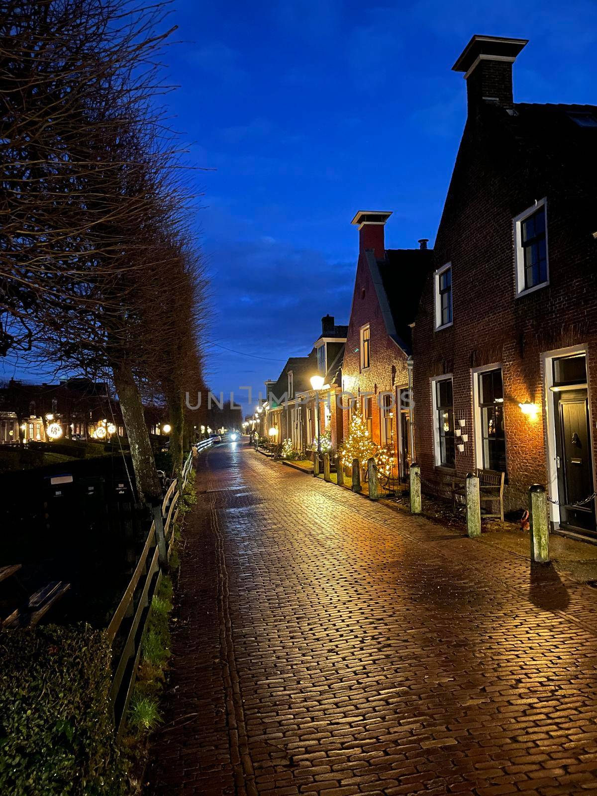 Street at night in IJlst Friesland The Netherlands